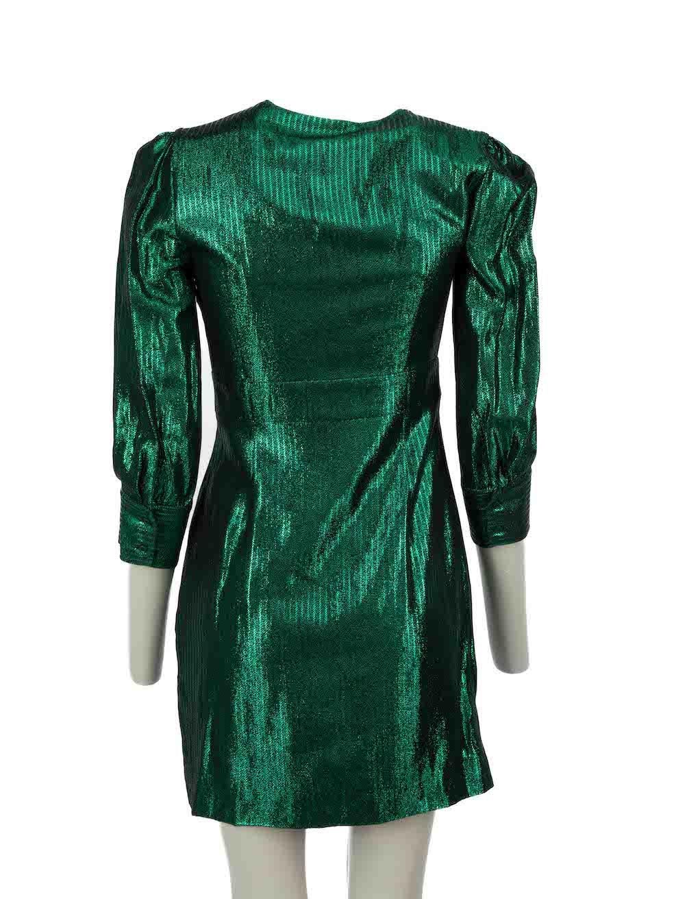 Black Maje Green Metallic V-Neck Mini Dress Size S