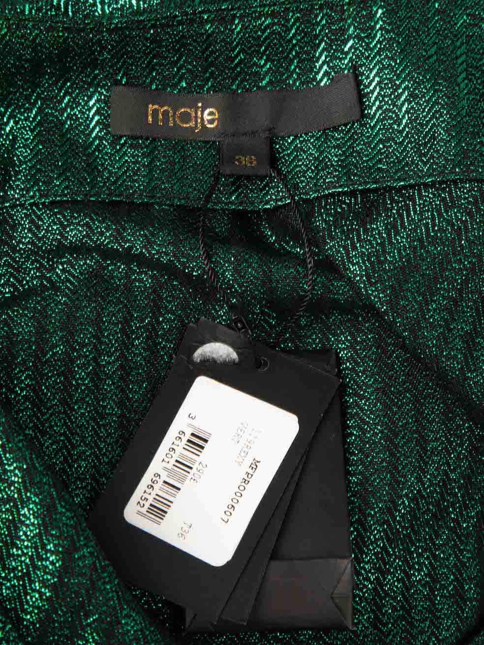Maje Green Metallic V-Neck Mini Dress Size S In New Condition For Sale In London, GB