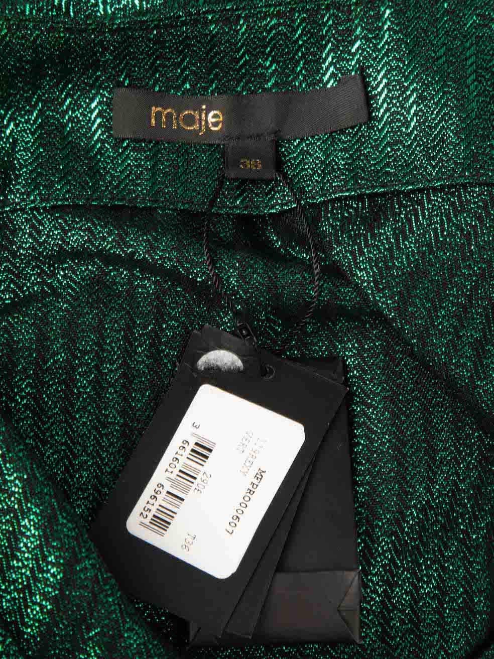 Maje Green Metallic V-Neck Mini Dress Size S In New Condition In London, GB
