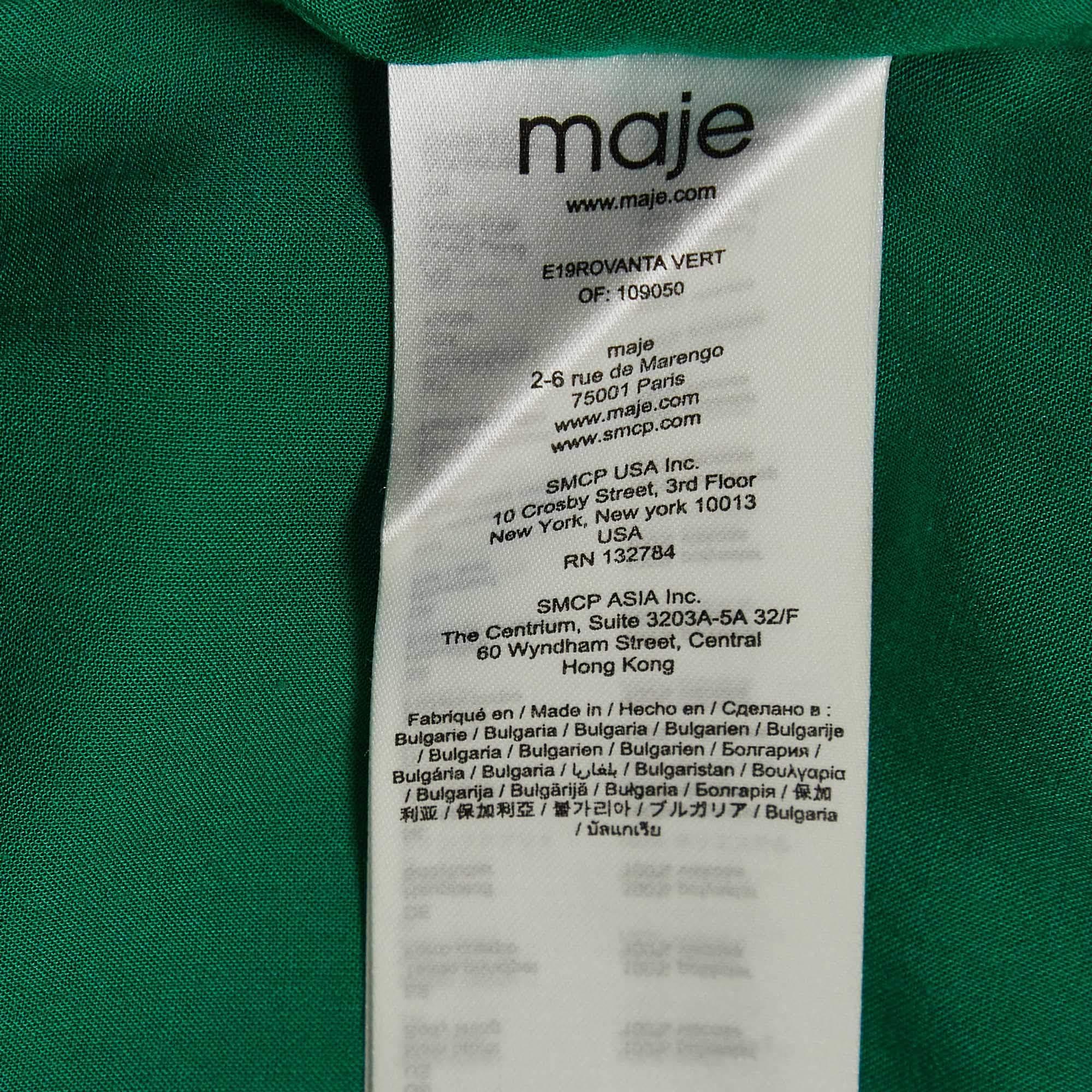 Maje Green Satin Ruffled Rovanta Midi Dress L 4