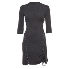 Maje Grey Rib Knit Laced Eyelet Detail Mini Dress S