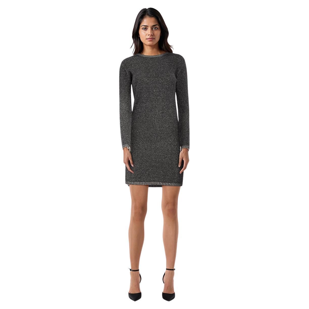 Maje Graues Wollstrickkleid mit langen Ärmeln Größe M