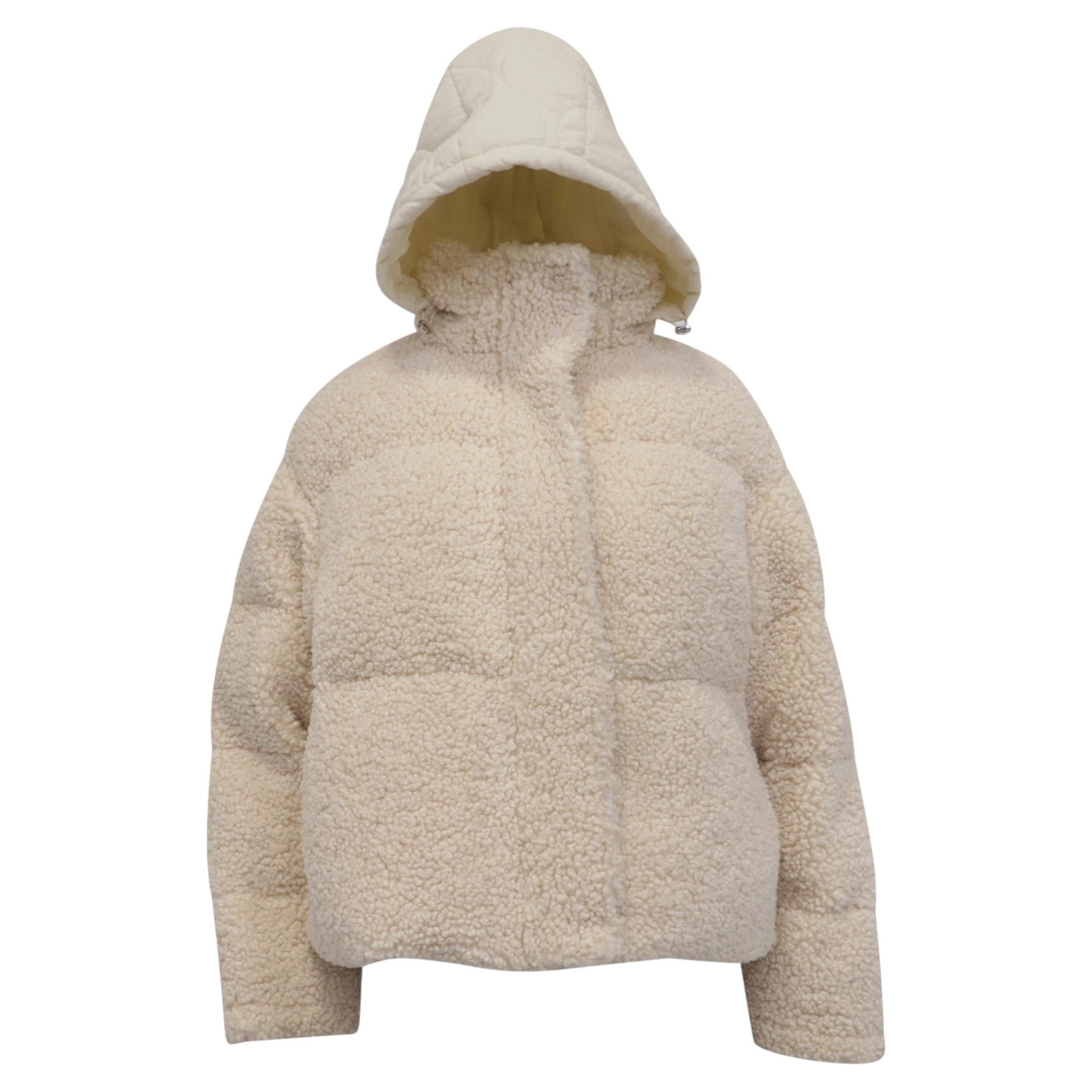 Pre-owned Maje Groom Hooded Teddy Jacket In Ivory Fleece In White
