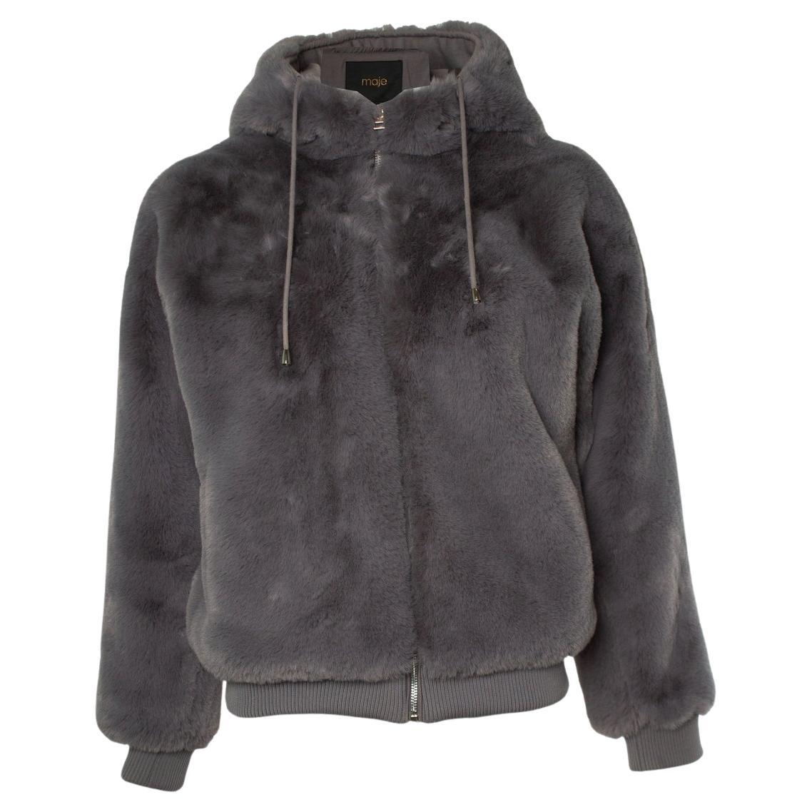 Maje, imitation fur bomber in grey For Sale