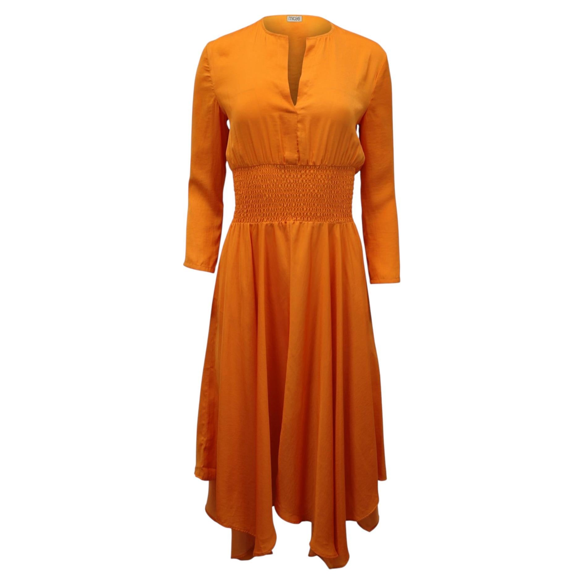 Maje Imprimee Asymmetric Midi Dress in Orange Polyester