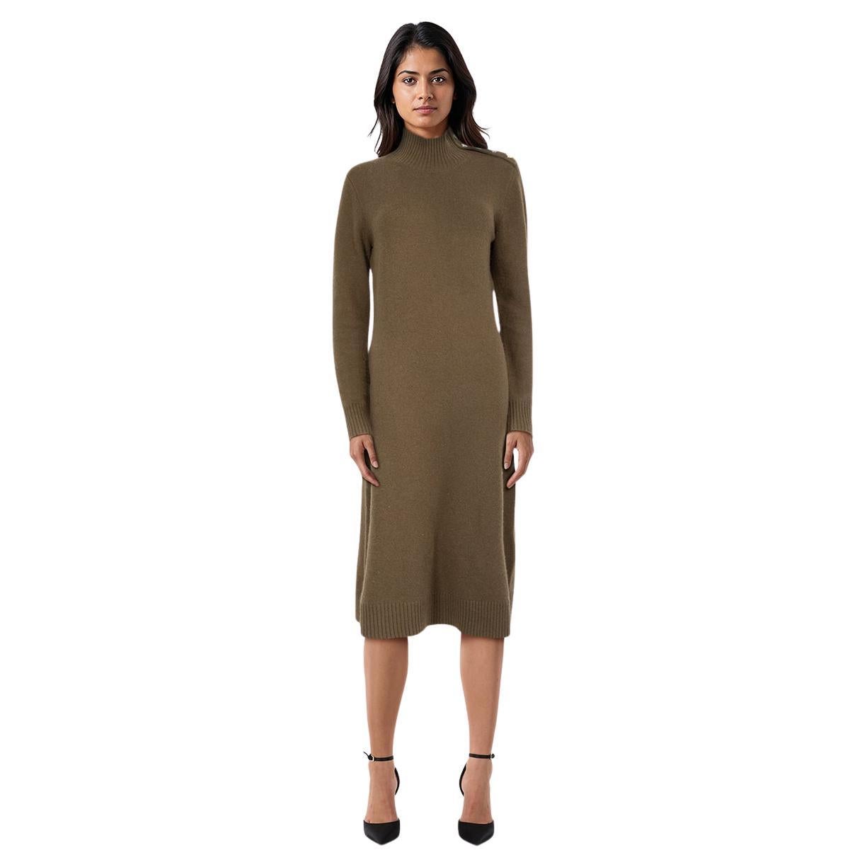 Maje - Robe midi en cachemire kaki Taille S en vente