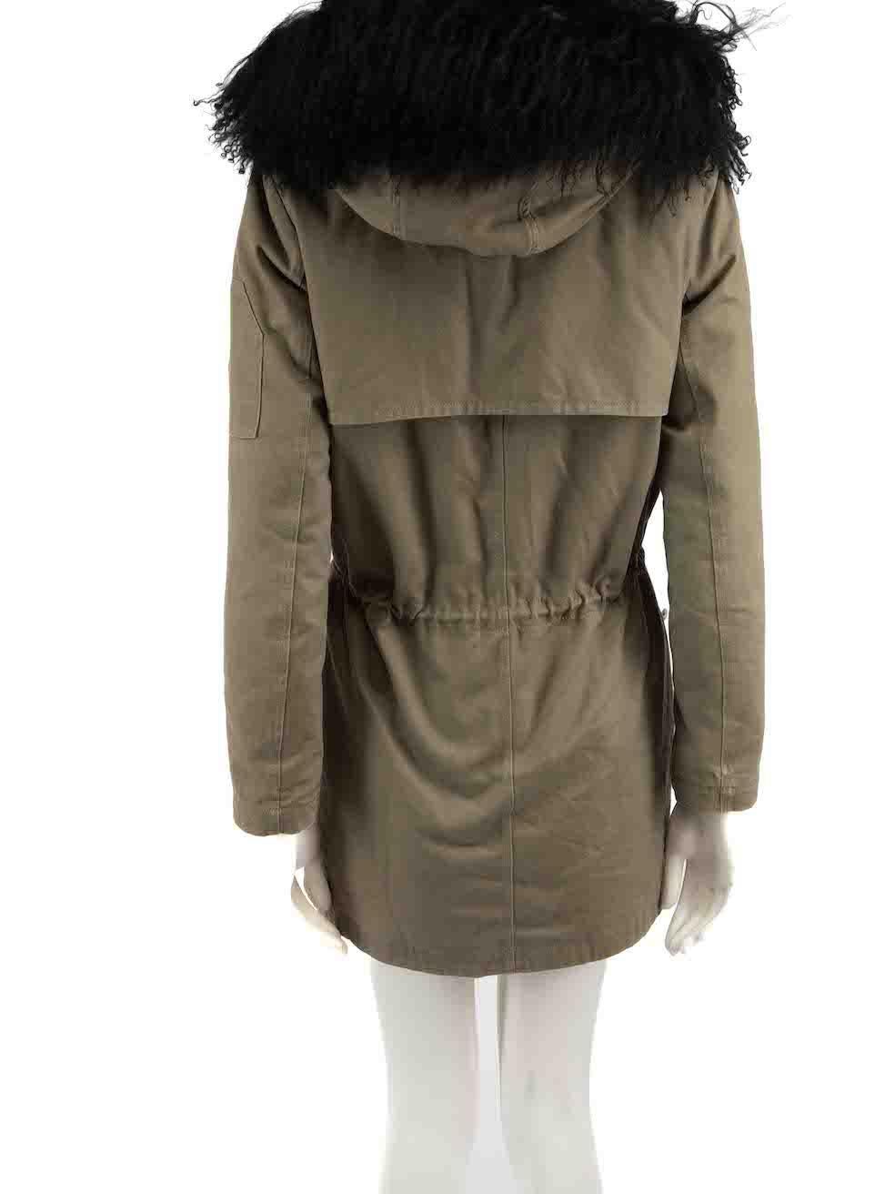 Maje Khaki Faux Fur Lined Parka Coat Size S In Good Condition For Sale In London, GB