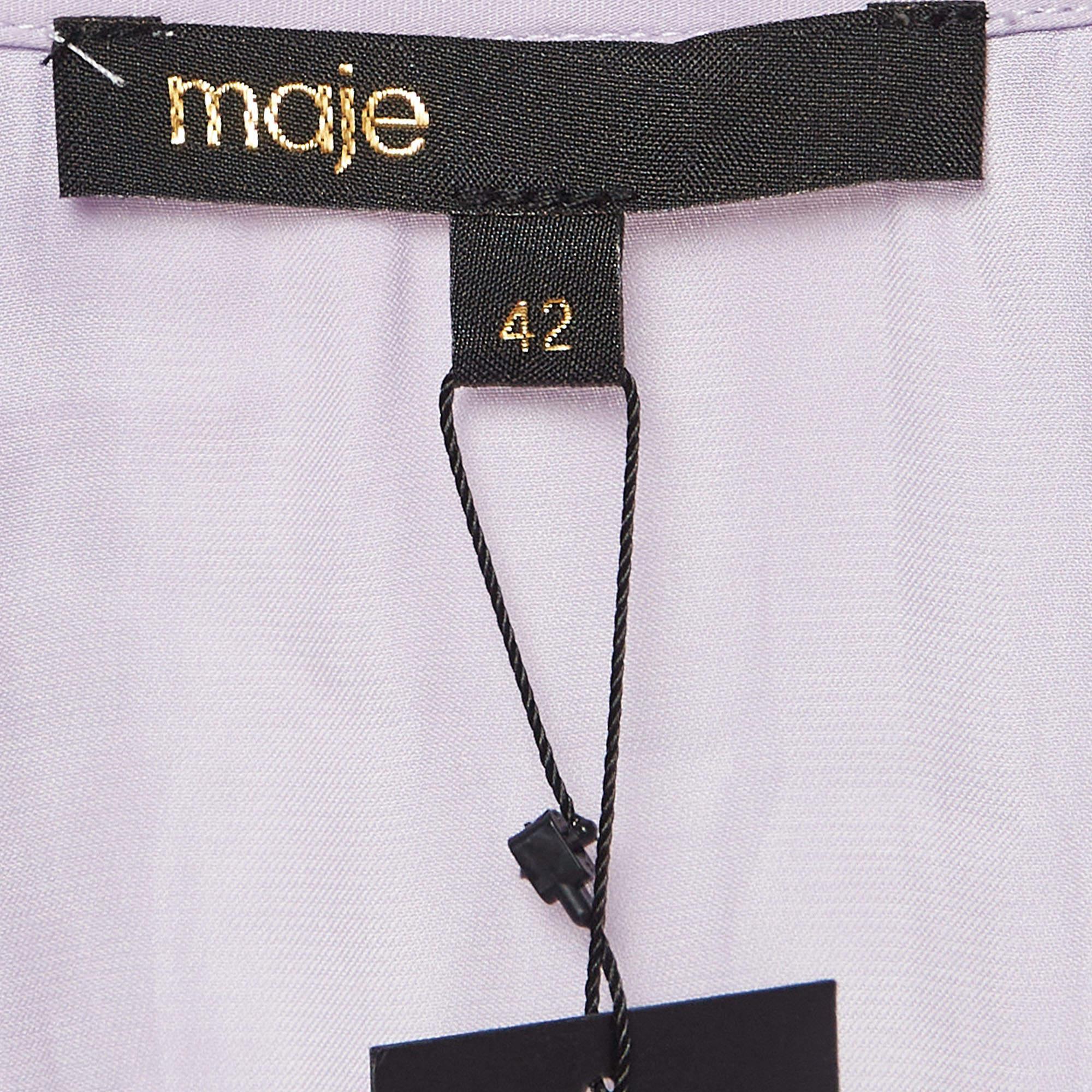 Maje Light Purple Satin Ruffled Ralya Short Dress XL In New Condition For Sale In Dubai, Al Qouz 2