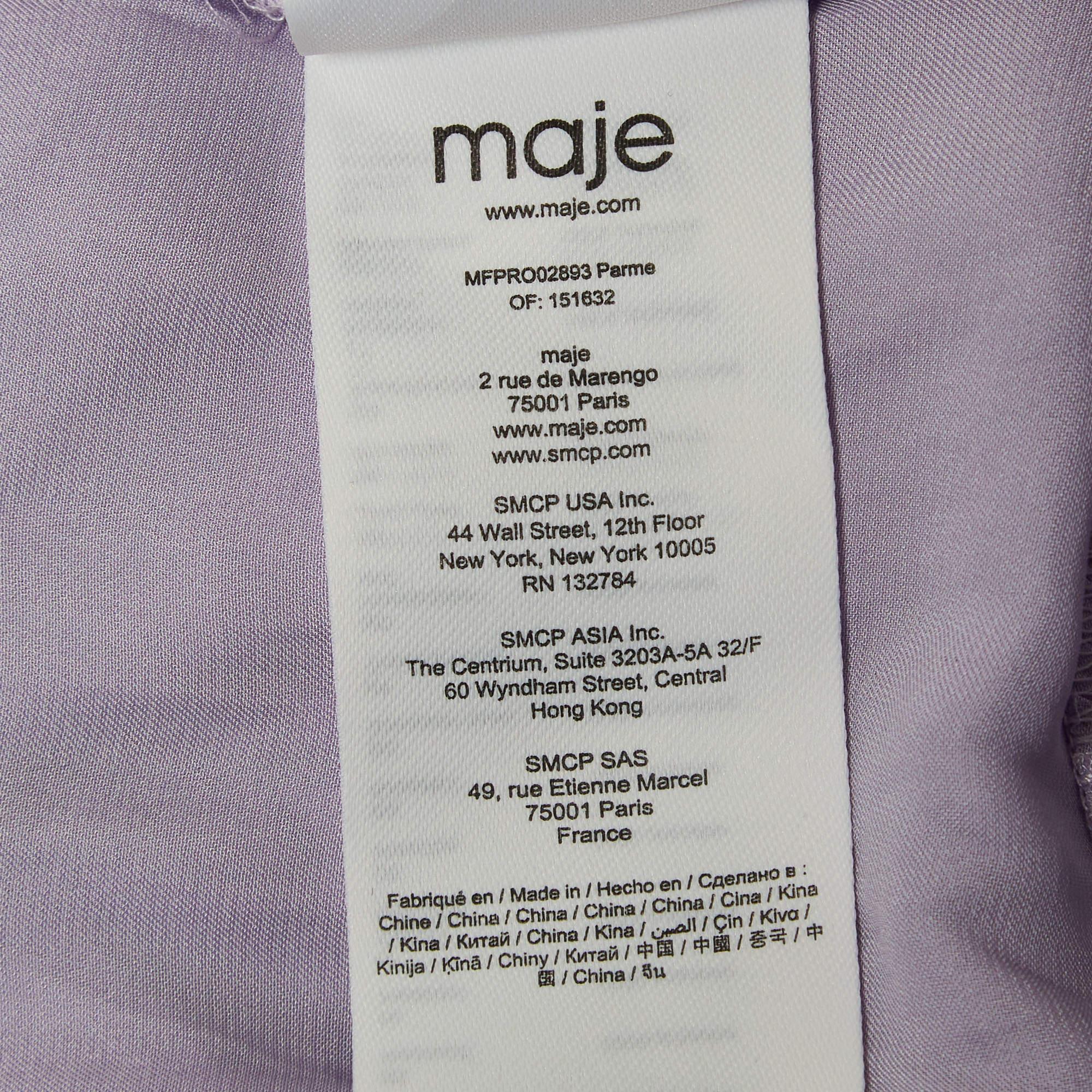 Women's Maje Light Purple Satin Ruffled Ralya Short Dress XL For Sale