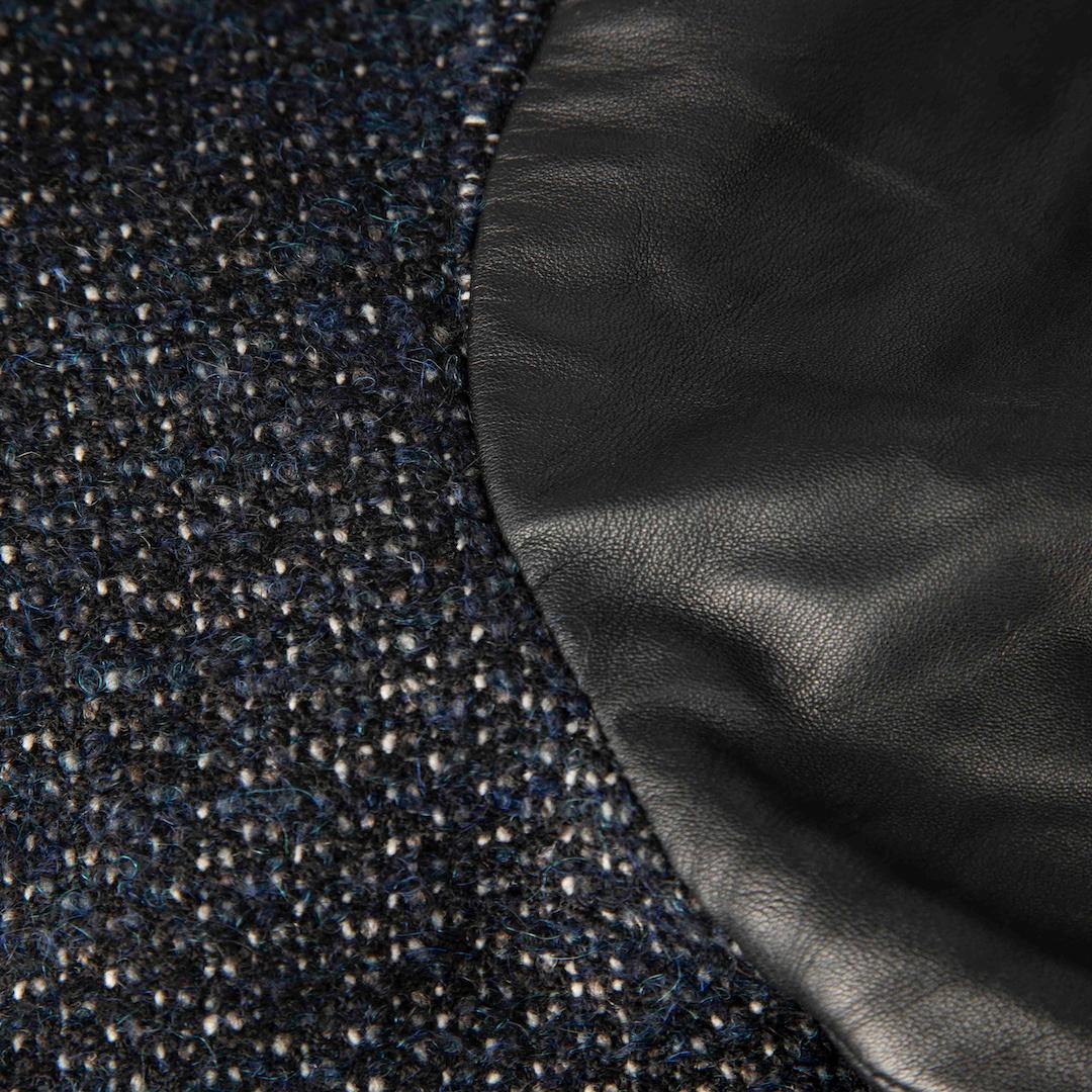 Maje Navy & Black Tweed & Leather Zip Up Jacket Size L In Good Condition For Sale In London, GB