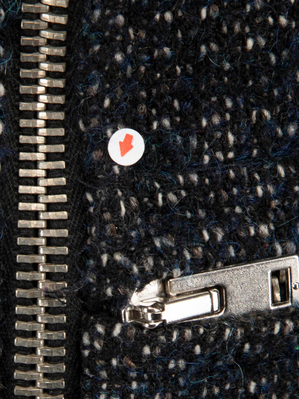 Maje - Giacca con zip in tweed e pelle nera e marina - taglia L.A. in vendita 4
