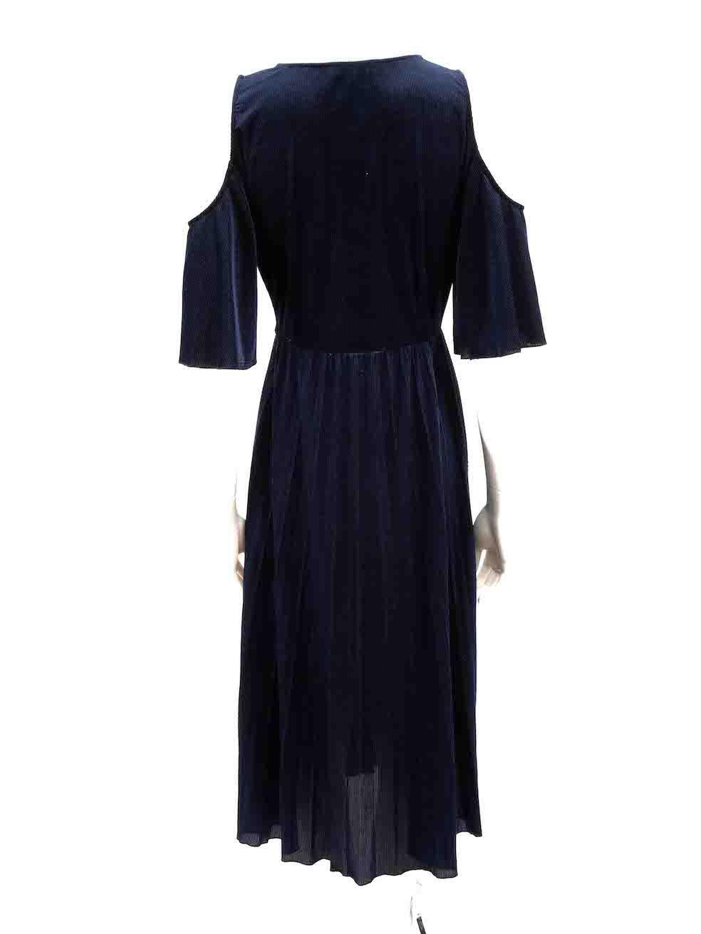 Maje Navy Corduroy Pleated Midi Dress Size M In New Condition For Sale In London, GB