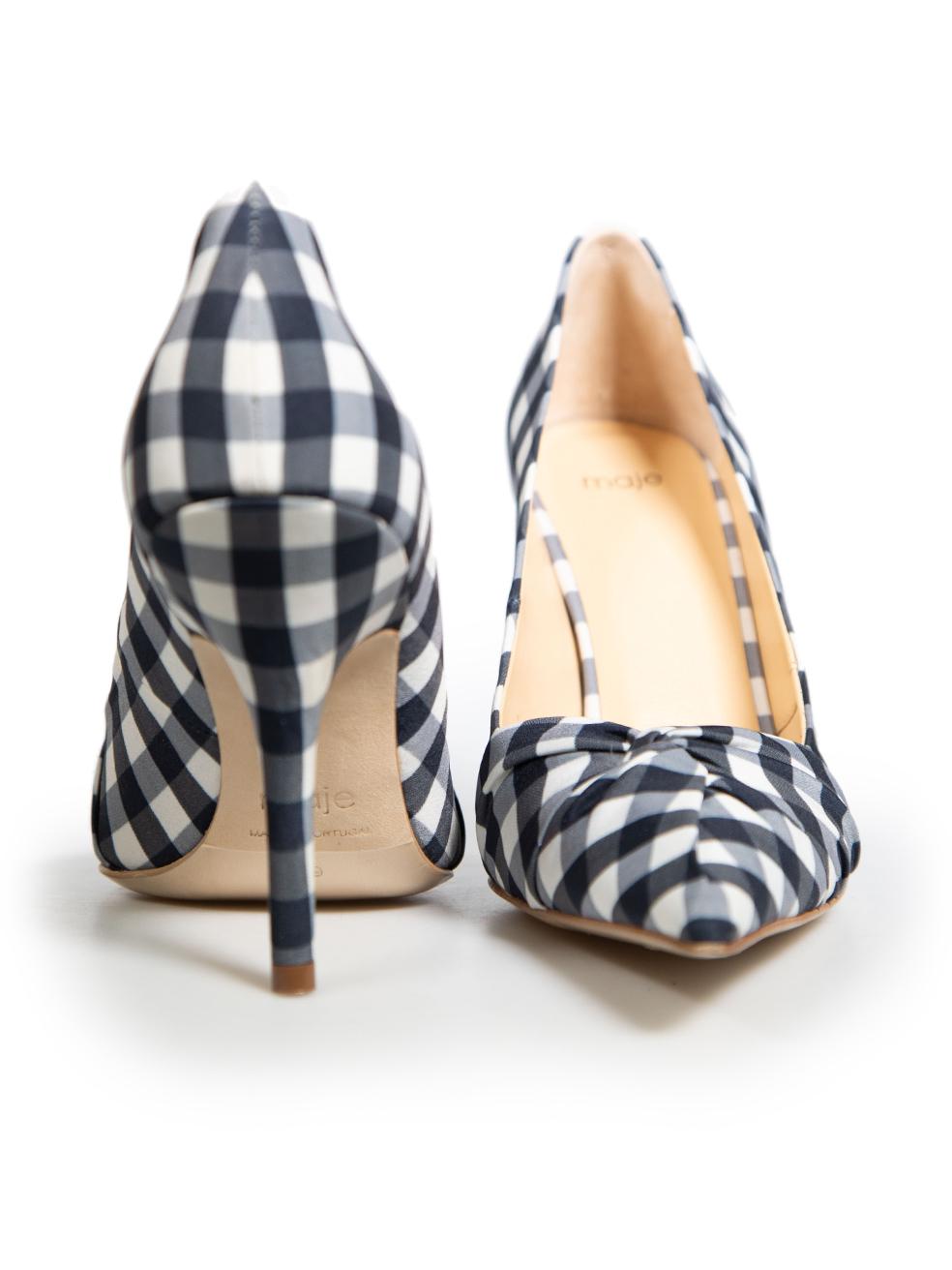 Gray Maje Navy Gingham Knot Detail Pumps Size IT 39 For Sale