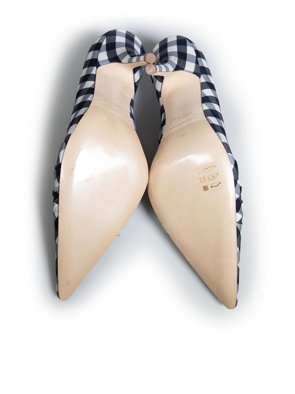 Maje Navy Gingham Knot Detail Pumps Size IT 39 In New Condition For Sale In London, GB