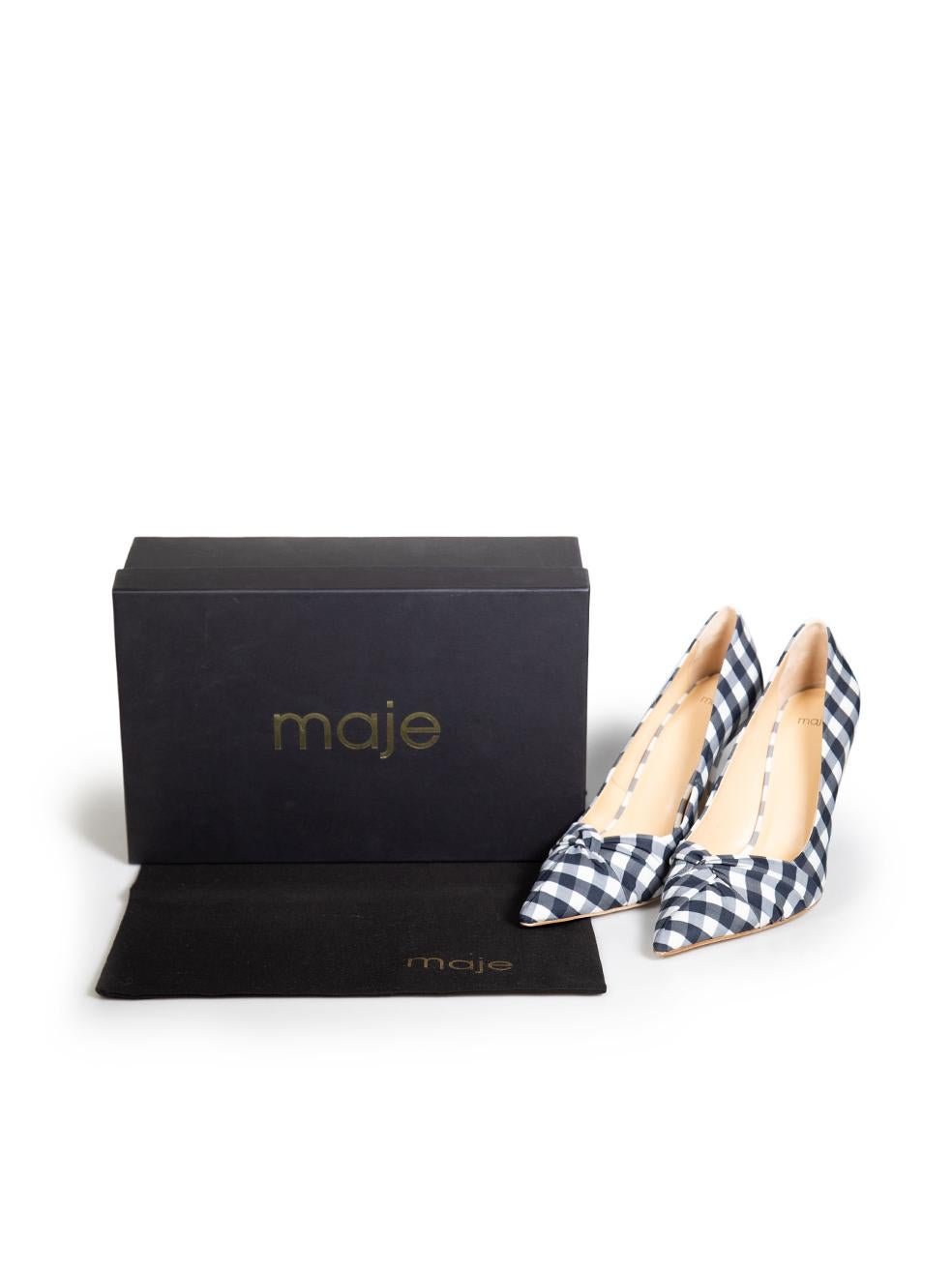 Maje Marineblaue Gingham-Pumps mit Knotendetails Größe IT 39 Damen im Angebot