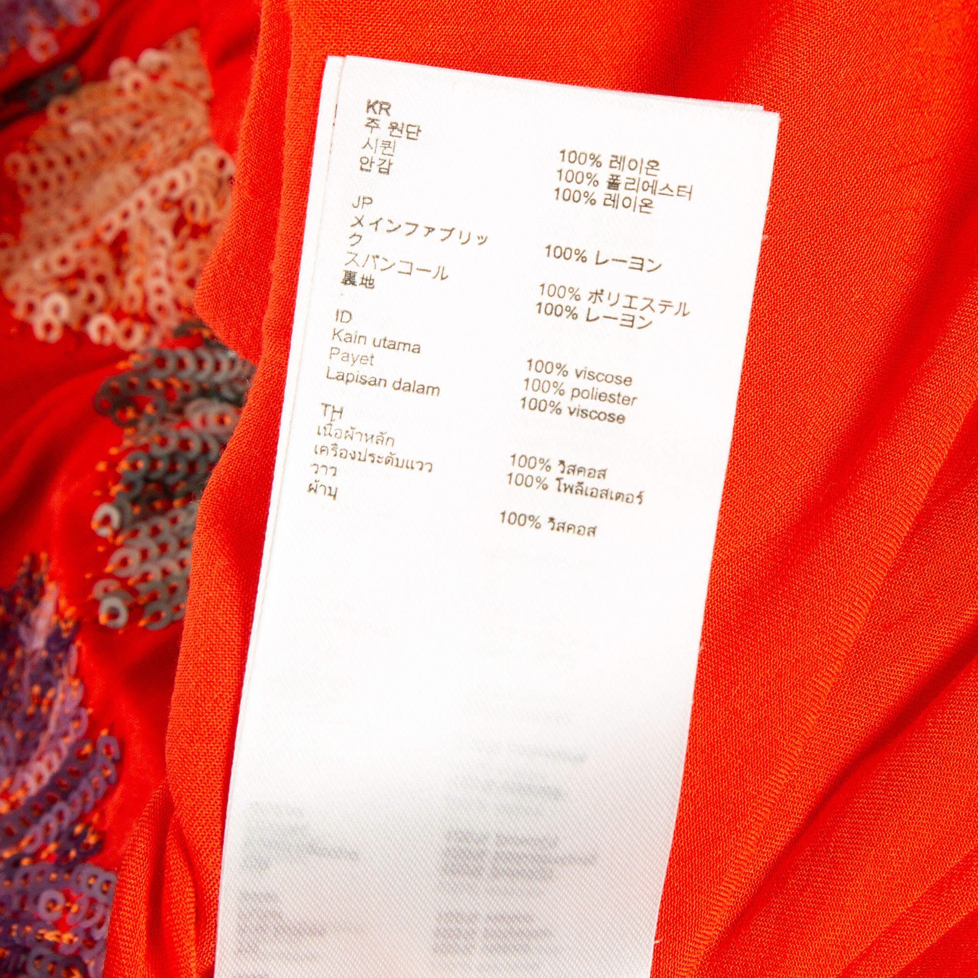 Maje Orange Floral Sequin Embroidered Crepe Izul Shorts L en vente 3