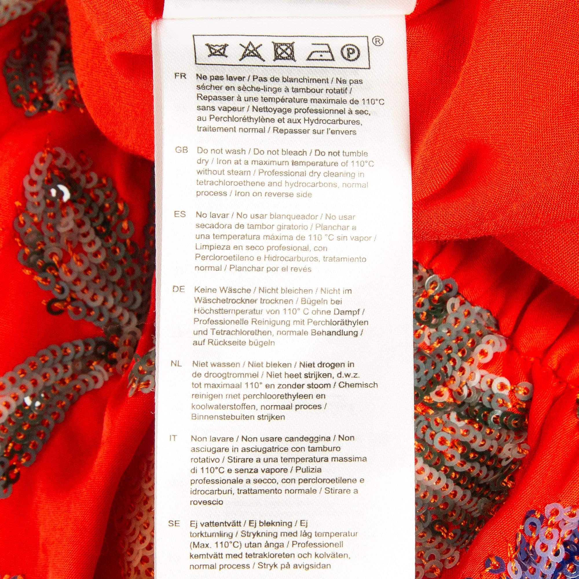 Maje Orange Floral Sequin Embroidered Crepe Izul Shorts L en vente 4
