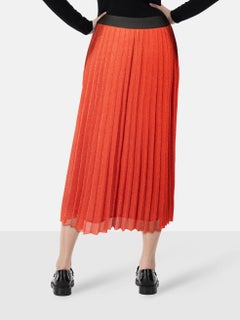 Maje Orange Metallic Pleated Midi Skirt Size L