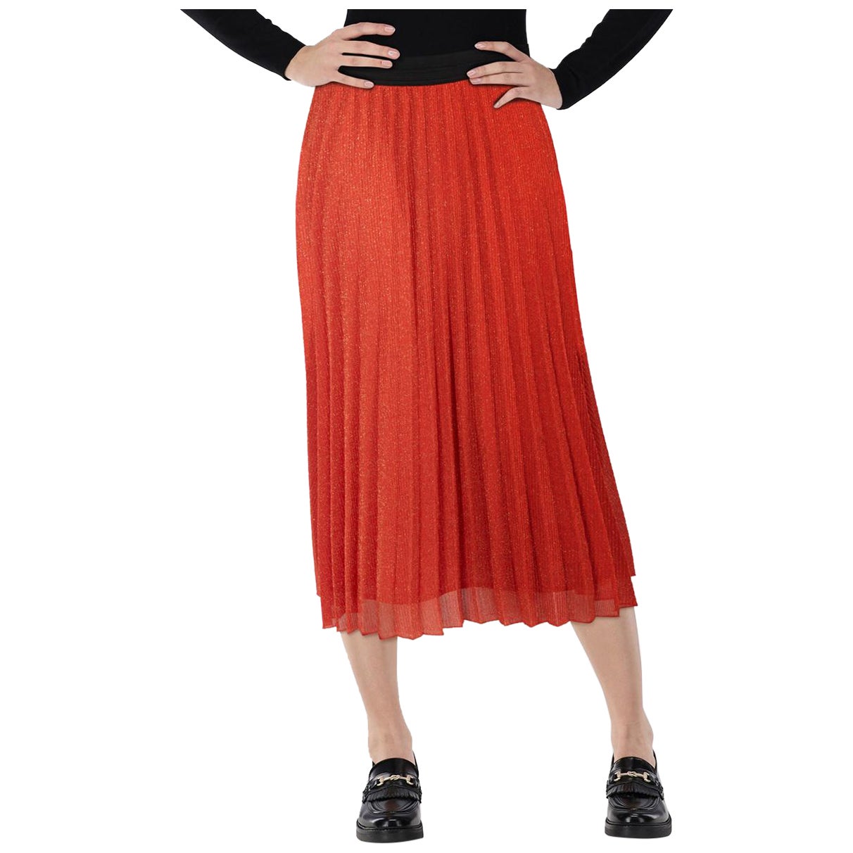 Maje Jupe midi plissée orange métallisée Taille L en vente