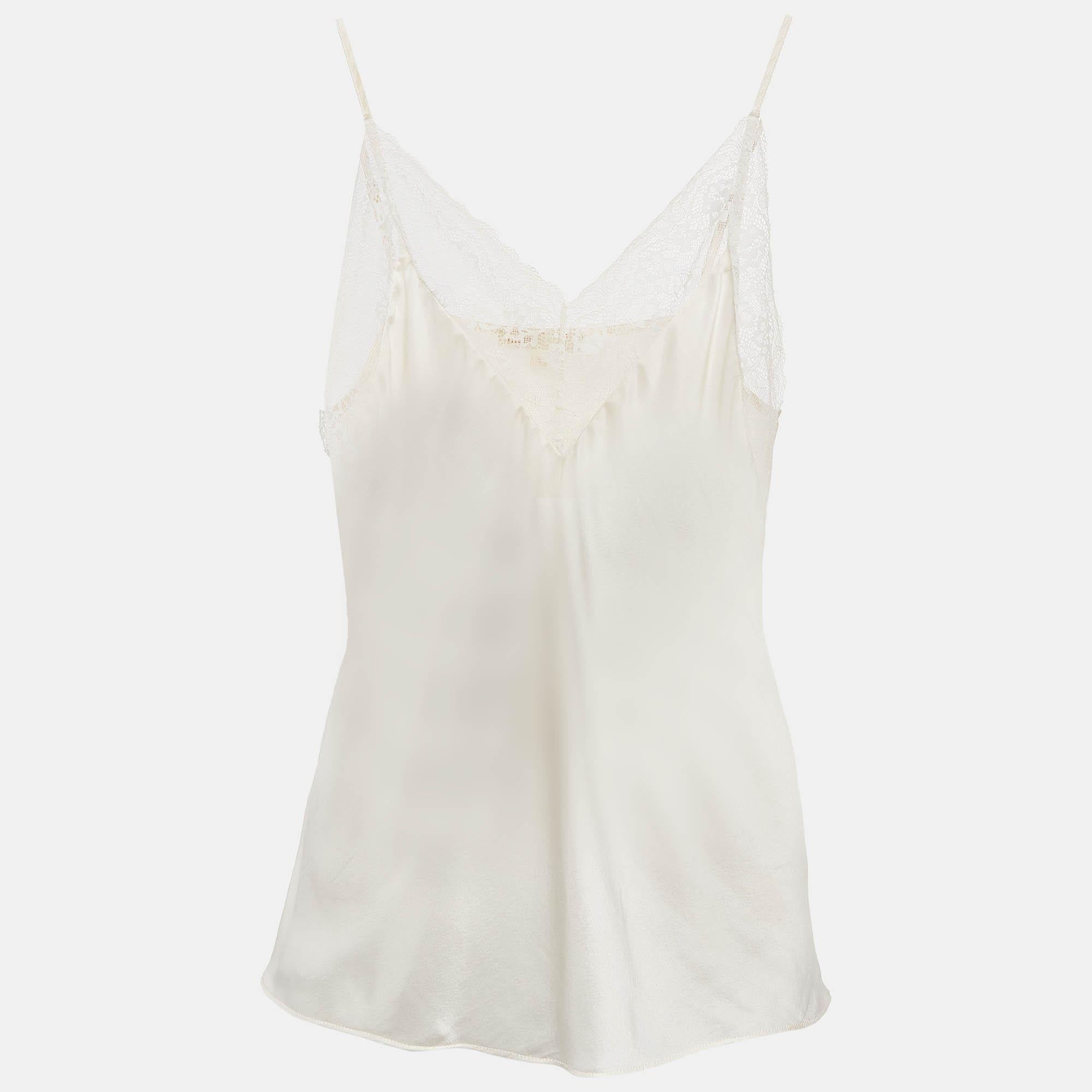 Maje Orange/Weißes Camisole-Top aus Krepp und Satin mit Spitzenbesatz, 2er-Set, M/L (Rot) im Angebot