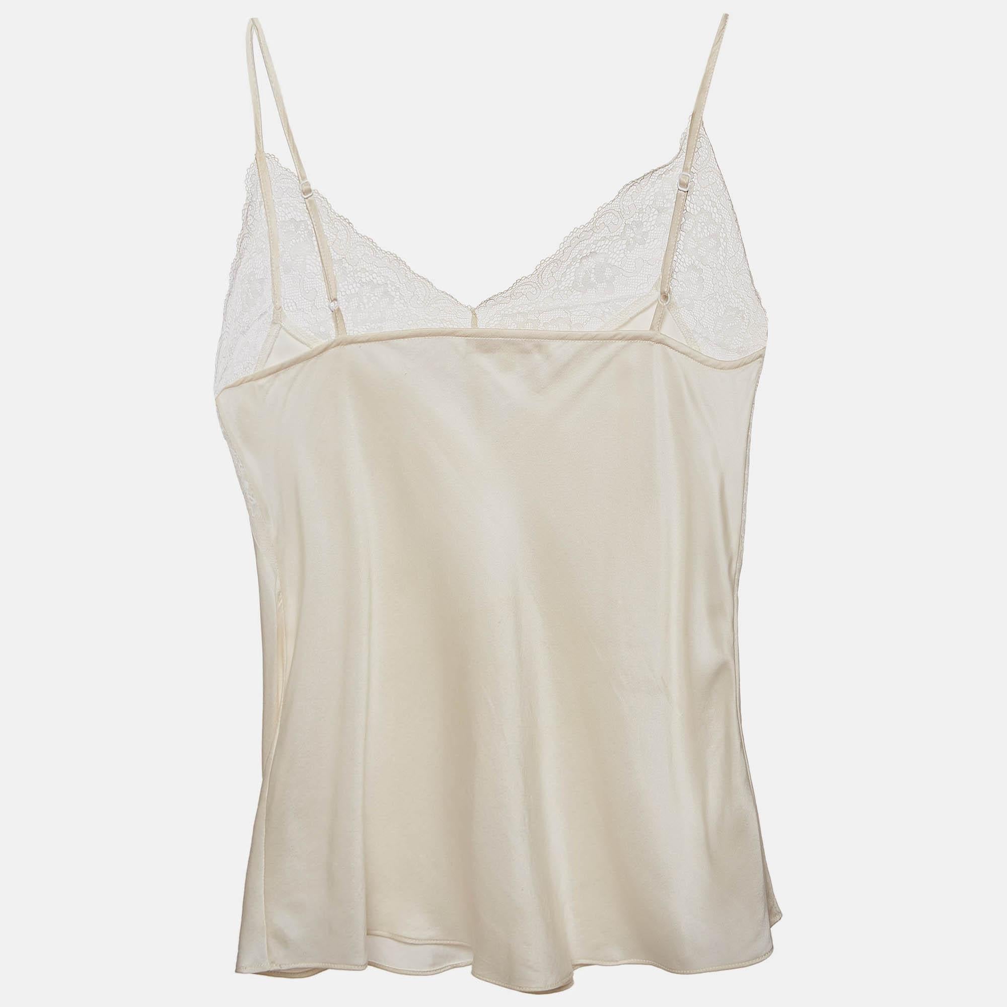 Maje Orange/Weißes Camisole-Top aus Krepp und Satin mit Spitzenbesatz, 2er-Set, M/L im Zustand „Gut“ im Angebot in Dubai, Al Qouz 2