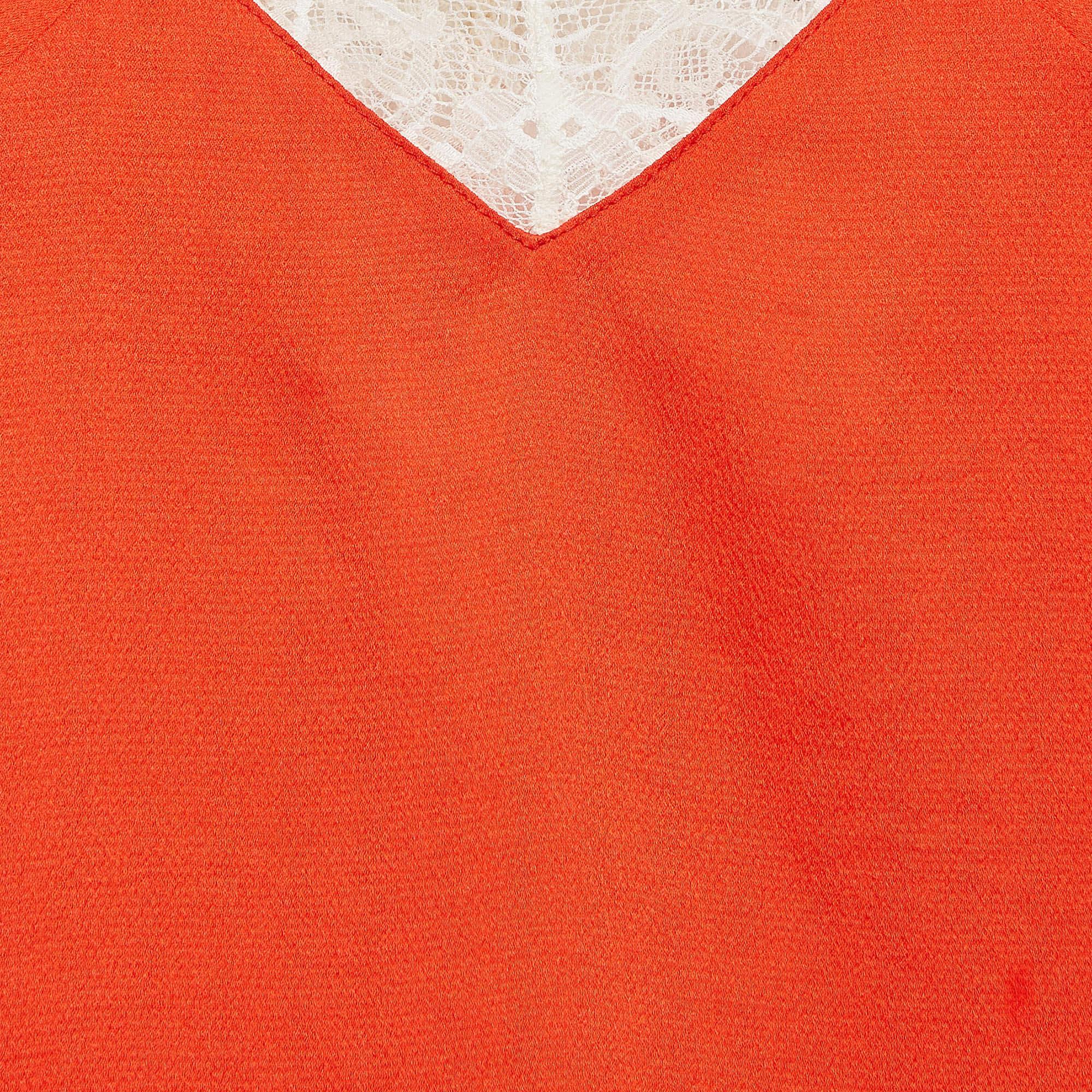 Maje Orange/Weißes Camisole-Top aus Krepp und Satin mit Spitzenbesatz, 2er-Set, M/L im Angebot 3