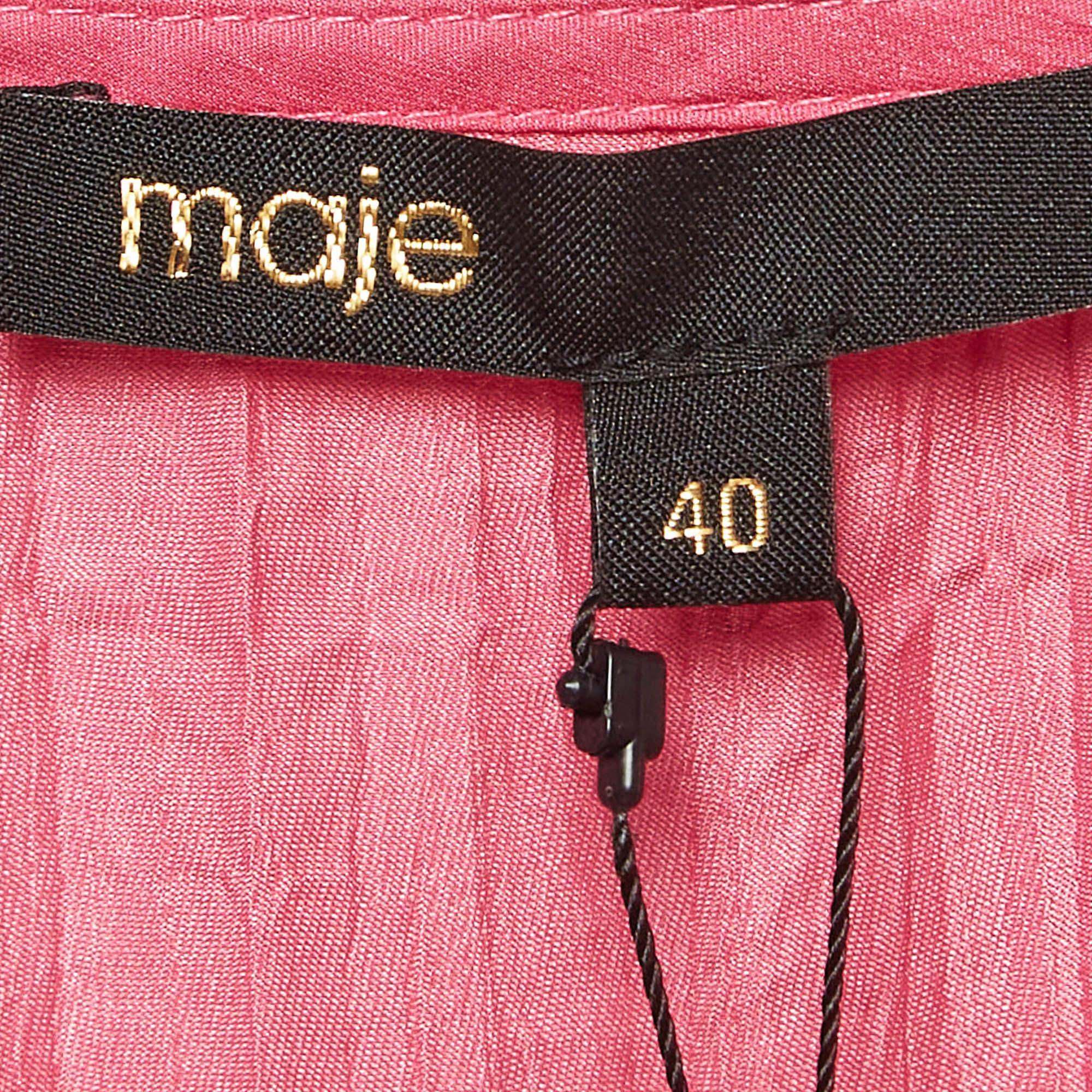 Maje Pink Crepe Draped Mini Dress L For Sale 1