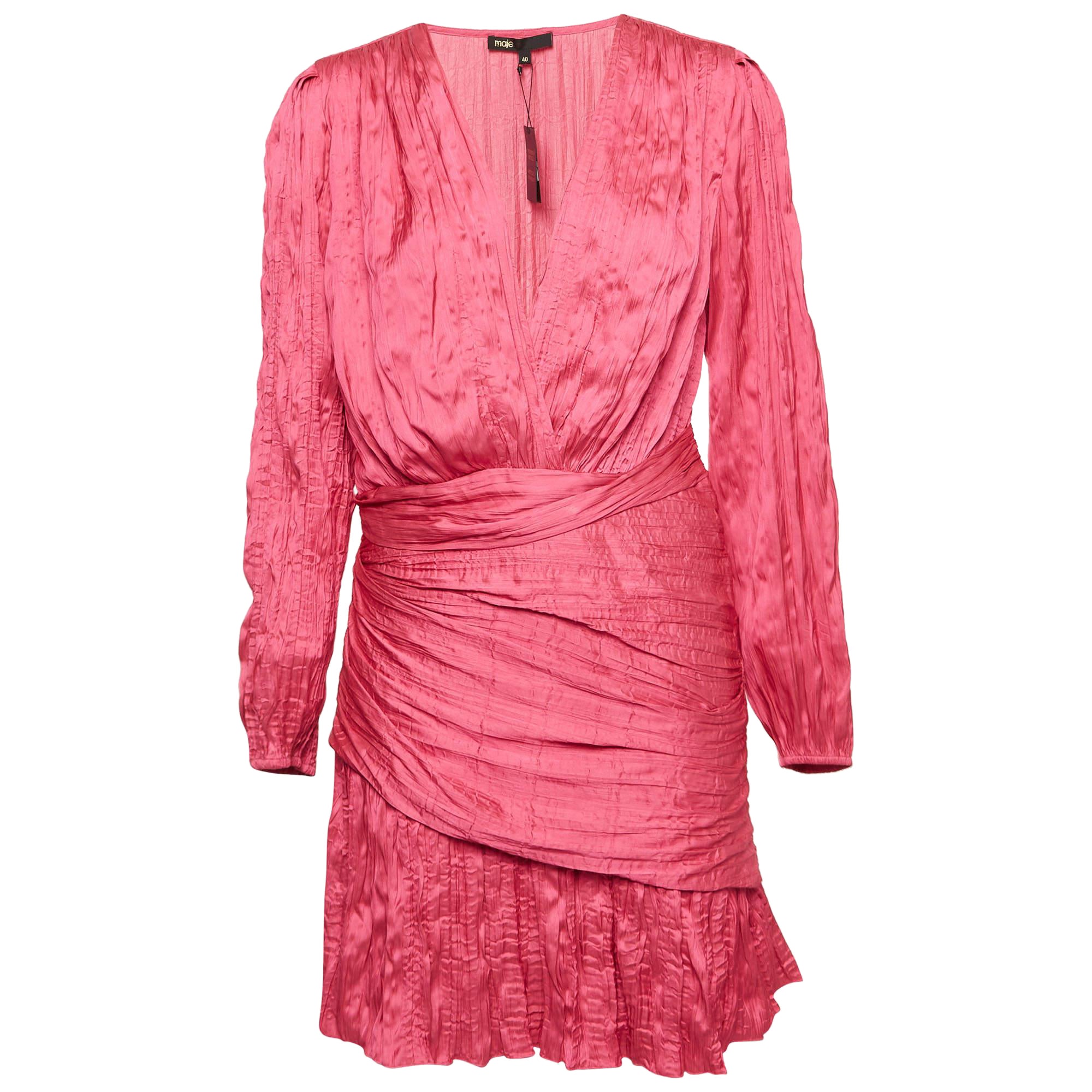 Mini vestido drapeado de crepé rosa L de Maje