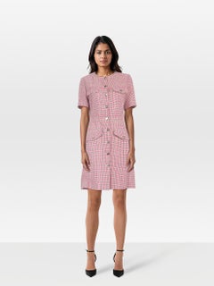 Maje Pink Houndstooth Button Down Dress Size L