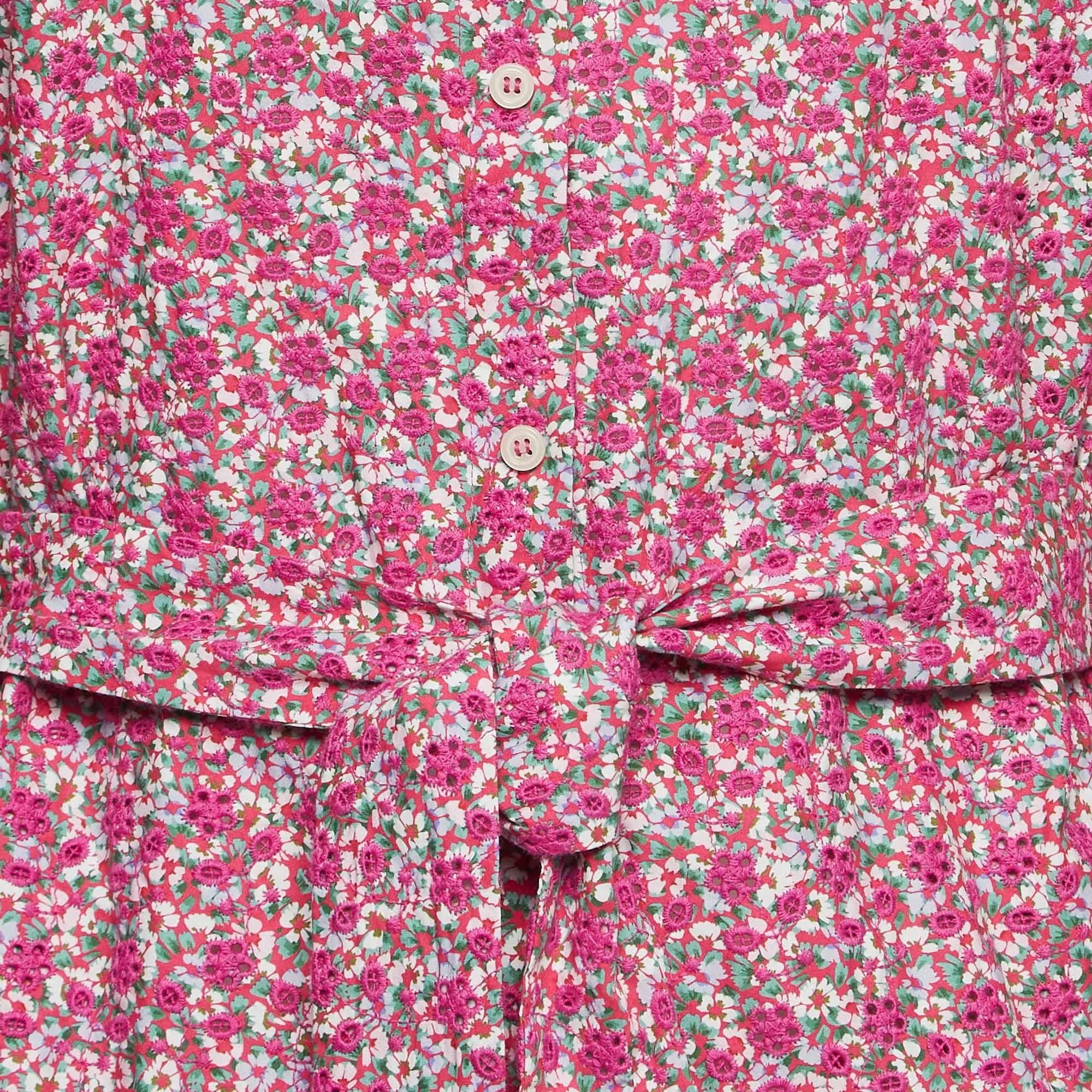 Marron Combinaison à manches bouffantes Maje rose imprimé fleuri imprimé en coton M