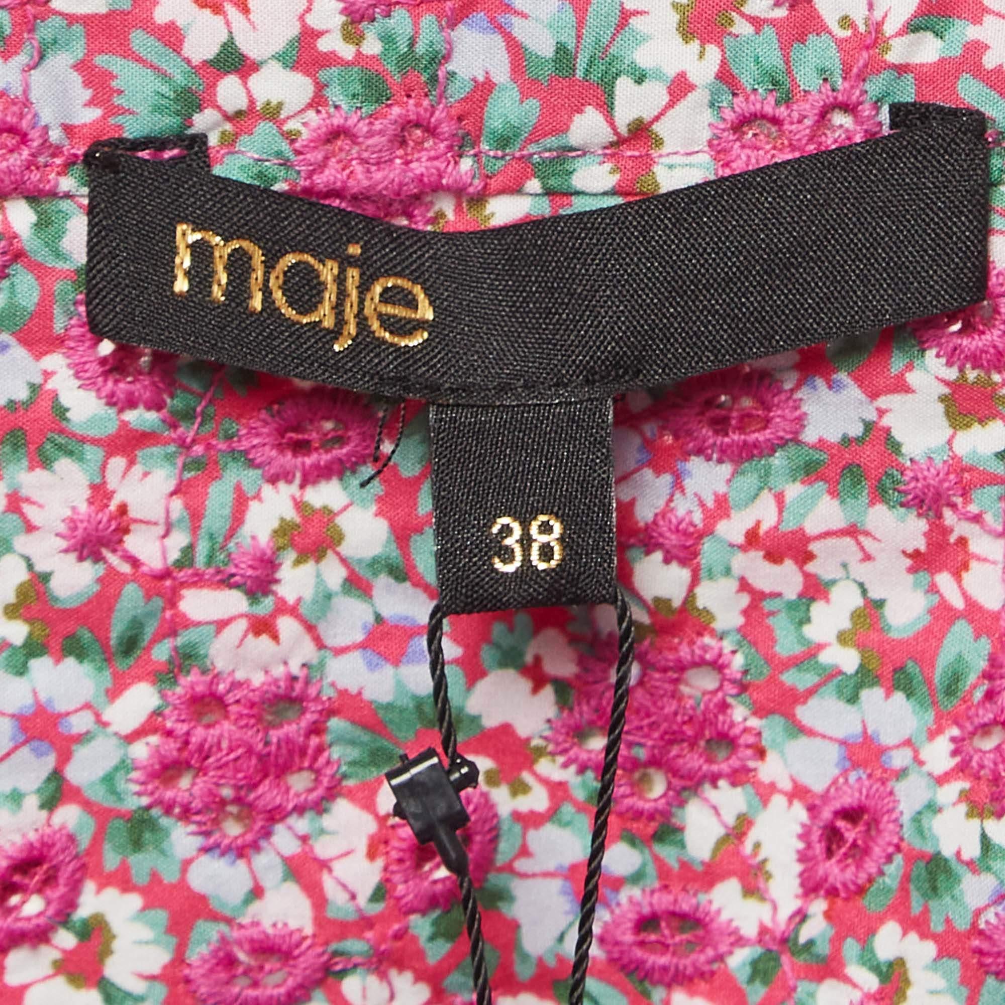 Combinaison à manches bouffantes Maje rose imprimé fleuri imprimé en coton M Neuf à Dubai, Al Qouz 2