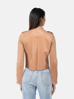 Maje Pink Leather Asymmetric Zip Biker Jacket Size L