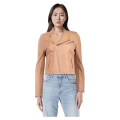 Maje Pink Leather Asymmetric Zip Biker Jacket Size L