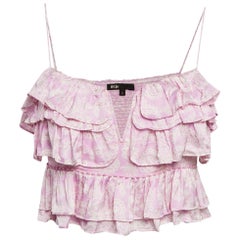 Maje Pink Paisley Print Satin Ruffled Crop Top S