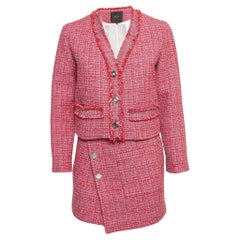 Maje Pink/Red Tweed Jacket & Skirt Set S