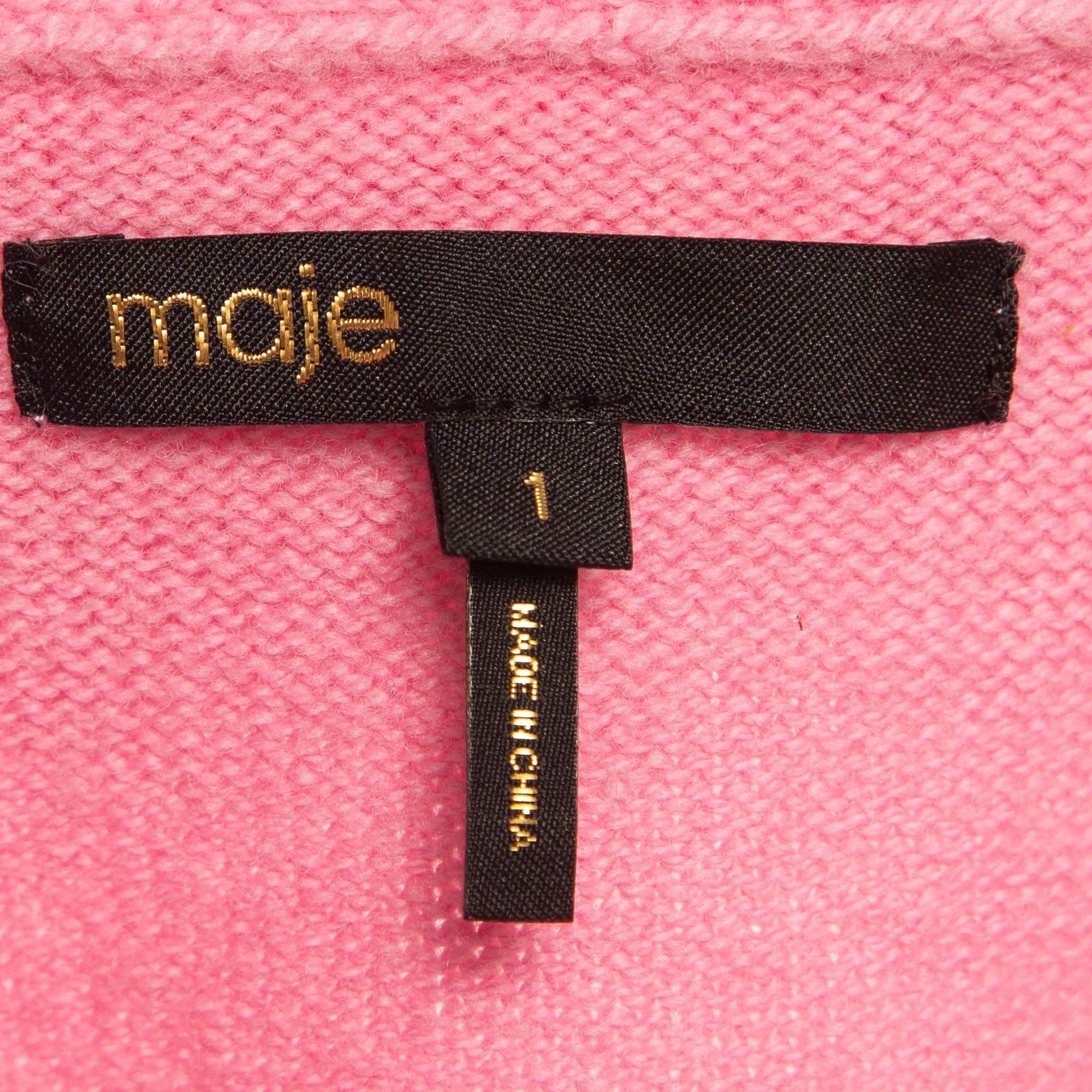Women's Maje Pink Rib Knit Molantti Frill Detail Cardigan S For Sale