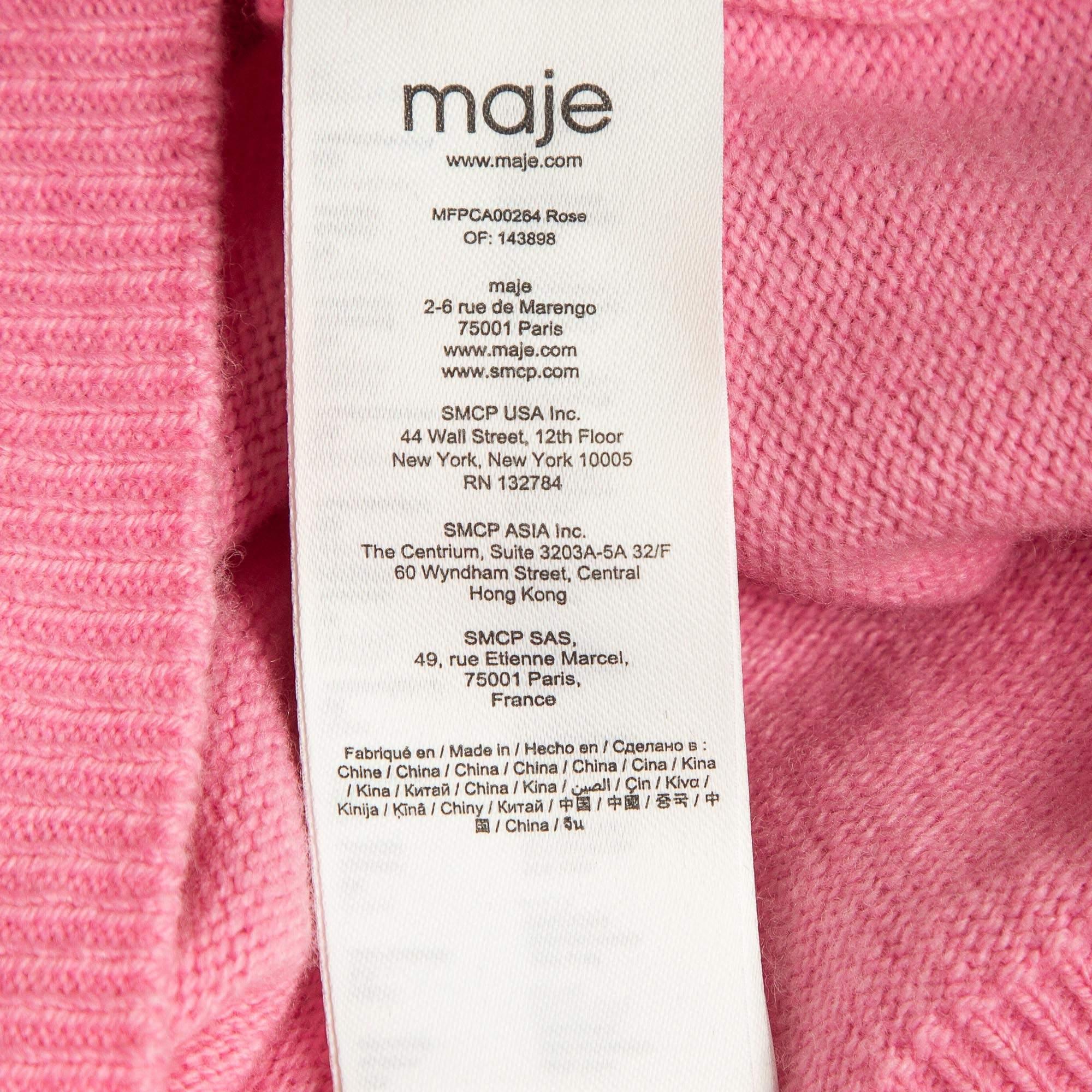Maje Pink Rib Knit Molantti Frill Detail Cardigan S For Sale 1