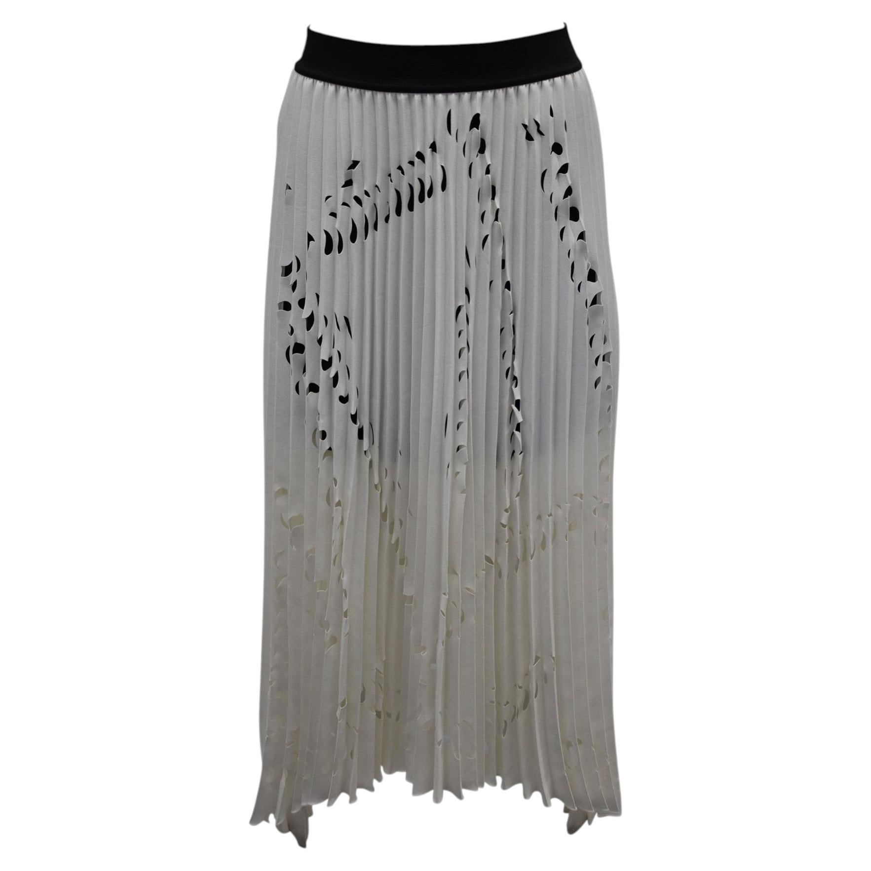 Pre-owned Maje Pleated Laser Cut Skirt In Ivory Polyester In White