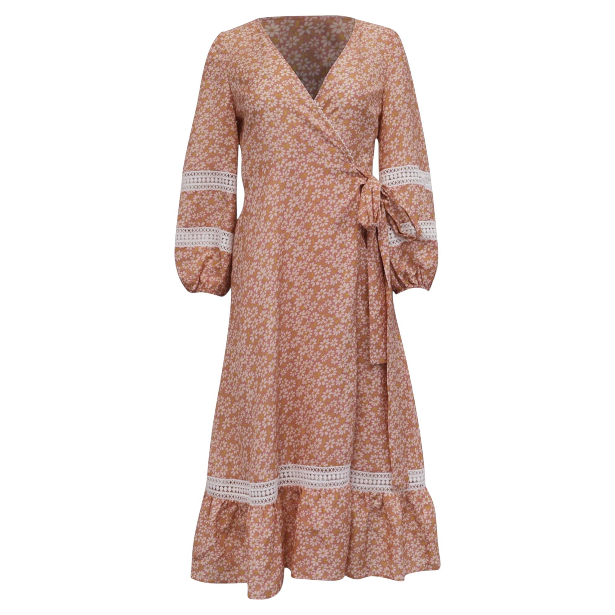 Pre-owned Maje Printed Wrap Dress In Multicolor Viscose In Brown