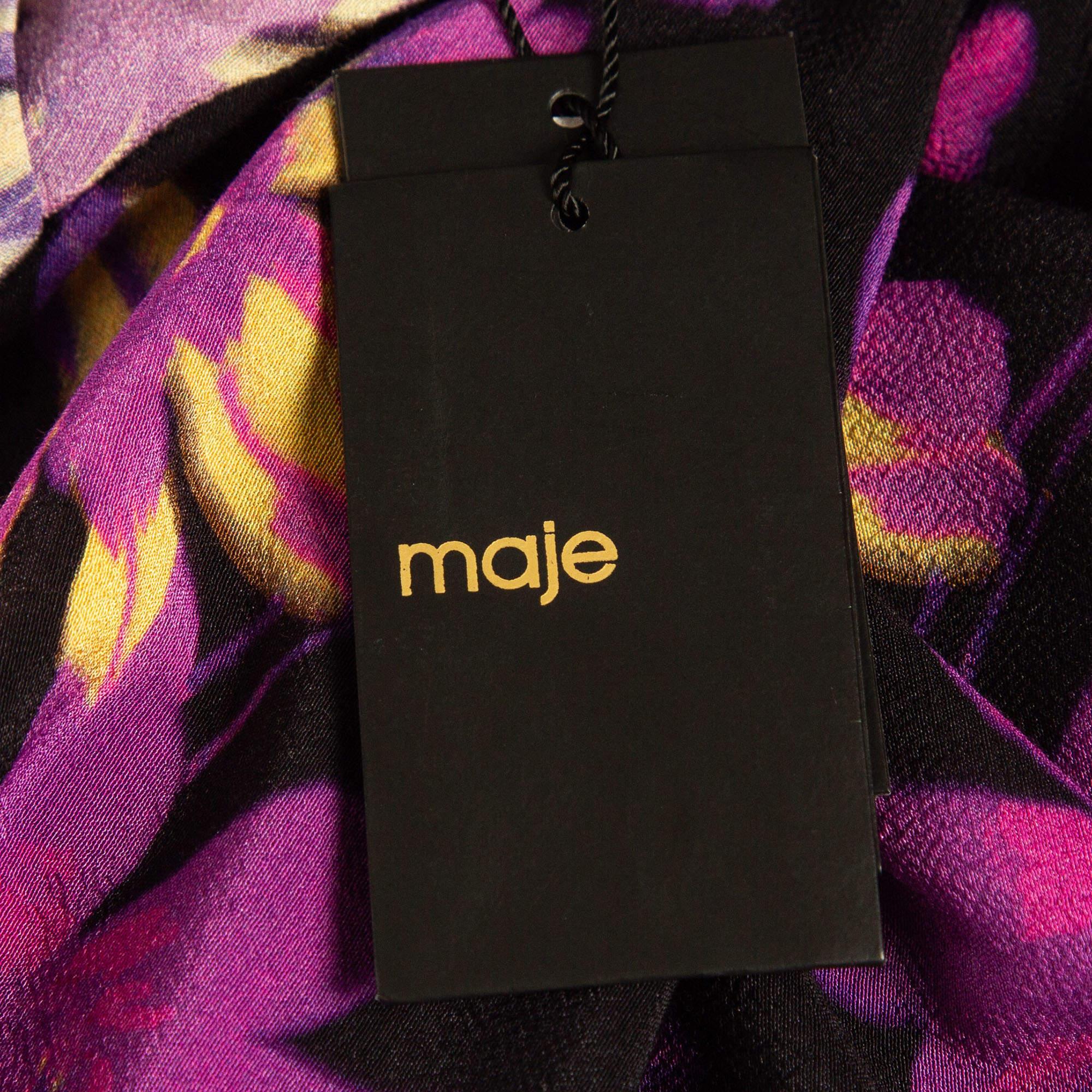 Maje Lila Blumendruck Krepp gerafftes Minikleid S im Angebot 3