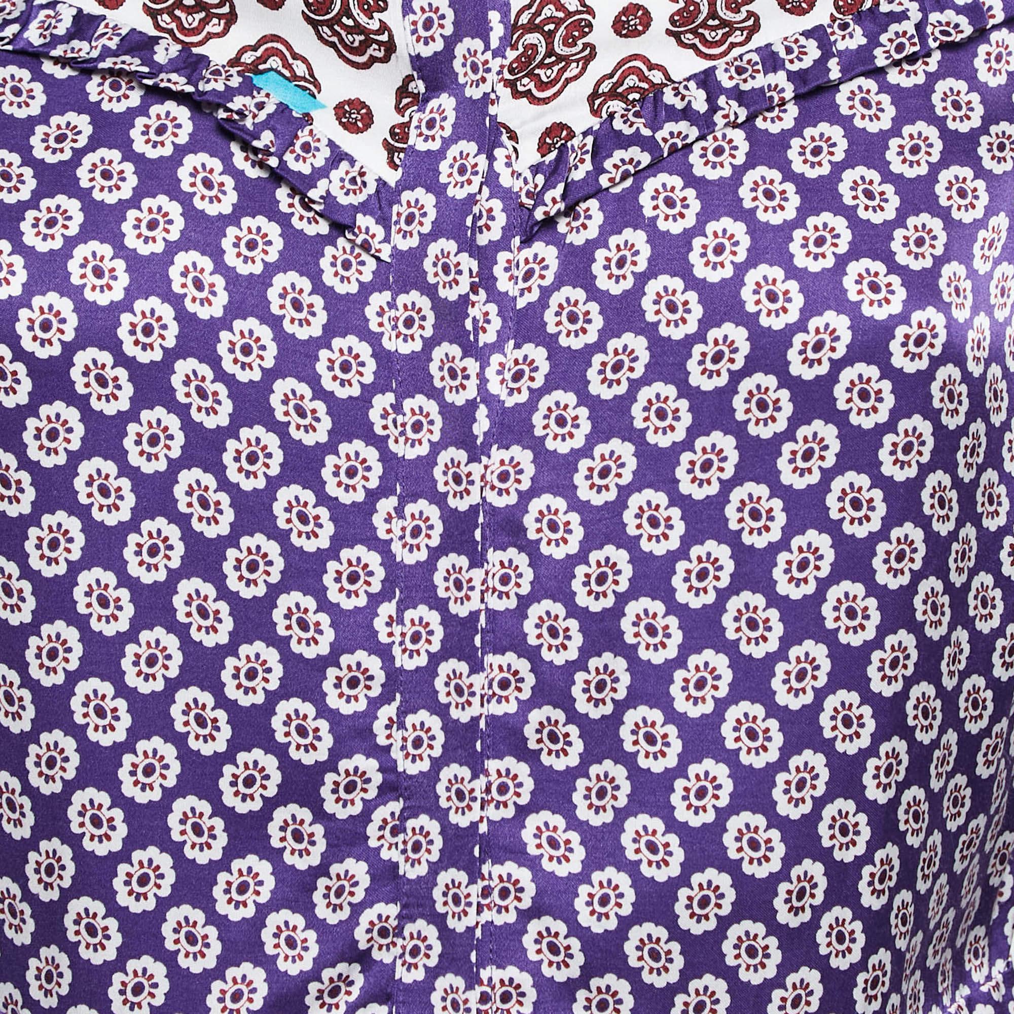 Gris Maje - Mini robe en crêpe imprimé et boutonné sur le devant - Violet/Multicolore M en vente
