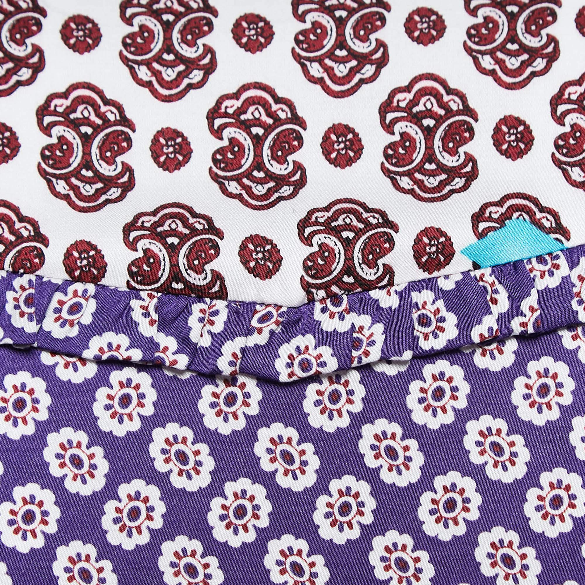 Maje - Mini robe en crêpe imprimé et boutonné sur le devant - Violet/Multicolore M en vente 1