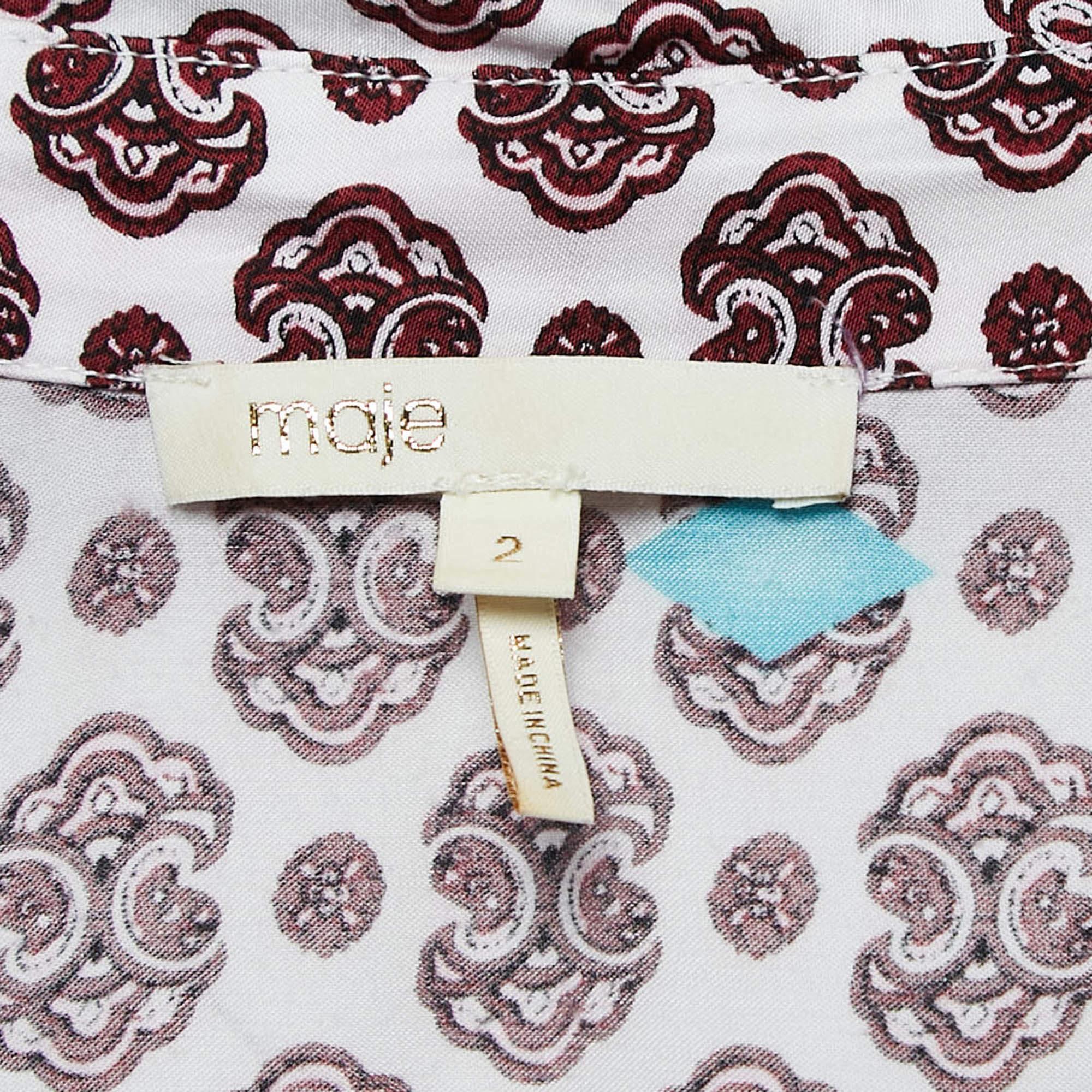 Maje - Mini robe en crêpe imprimé et boutonné sur le devant - Violet/Multicolore M en vente 3
