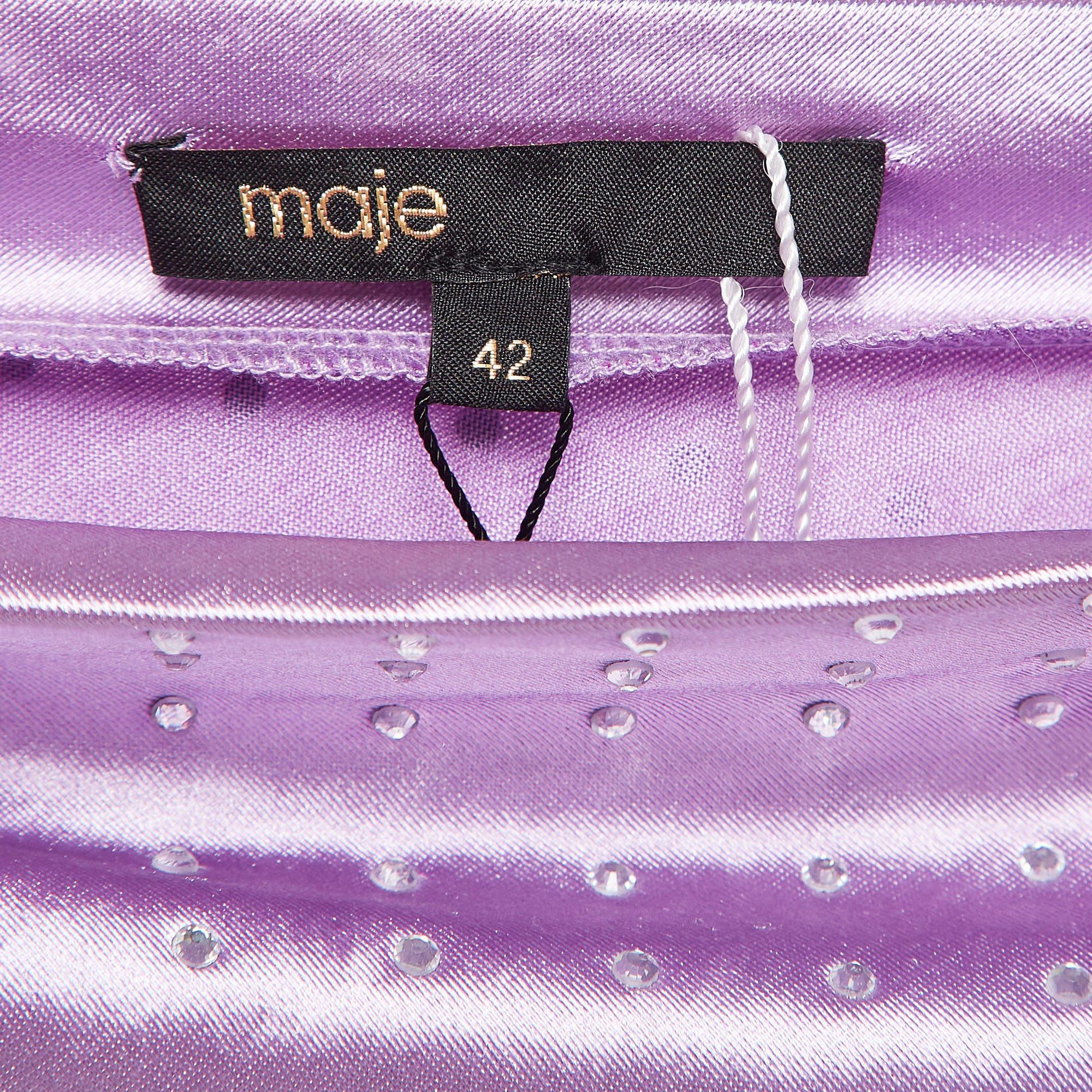 Maje Purple Purple Rhinestone Embellished Stretch Satin Asymmetric Mini Dress XL Neuf - En vente à Dubai, Al Qouz 2