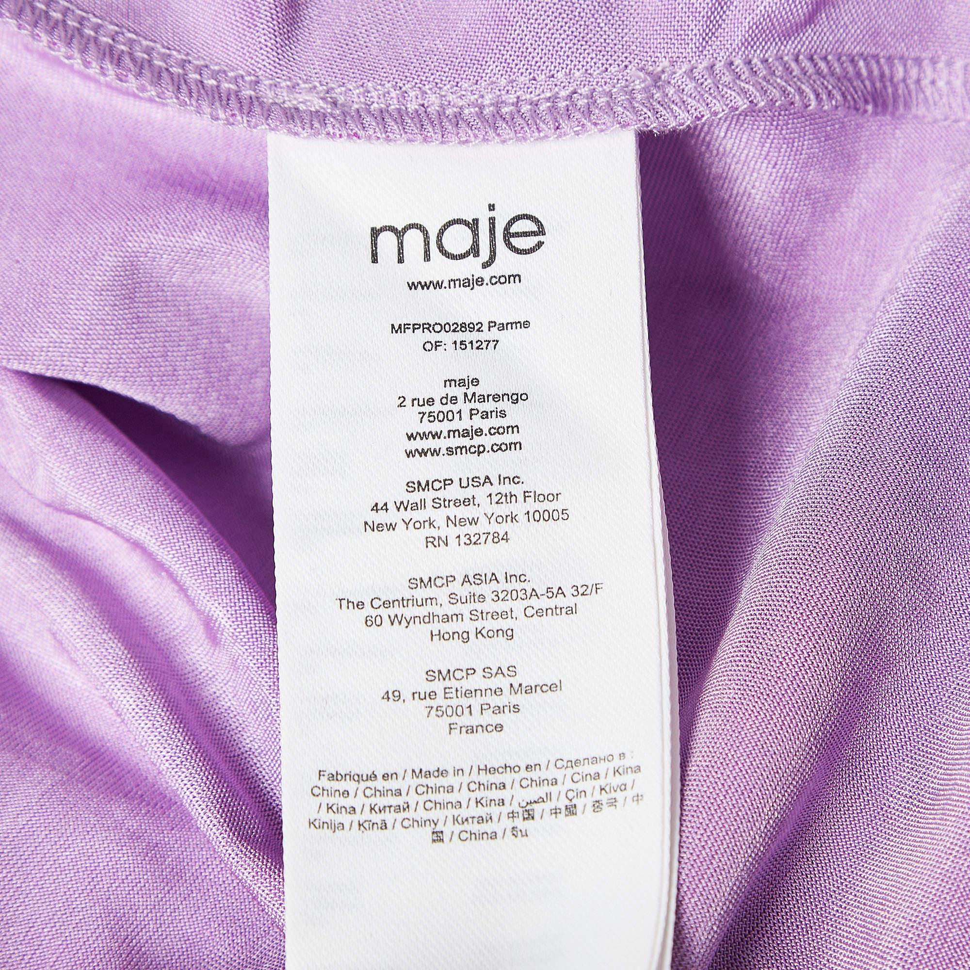 Maje Purple Purple Rhinestone Embellished Stretch Satin Asymmetric Mini Dress XL en vente 2