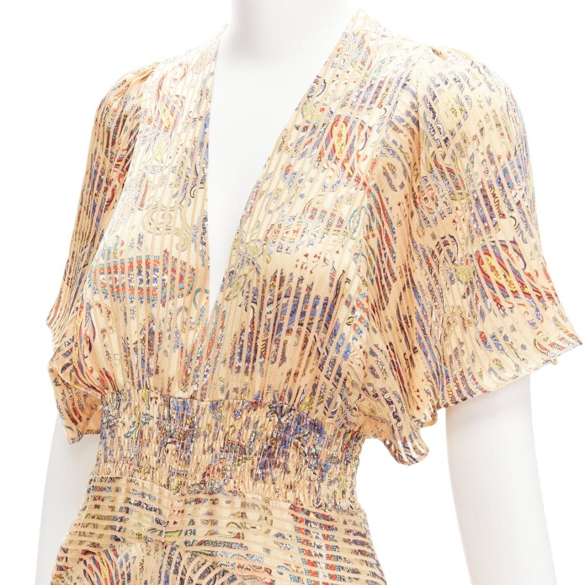 MAJE Rachel gold colourful paisley print handkerchief hem deep V dress Size1 S
Reference: JACG/A00135
Brand: Maje
Model: Rachel
Material: Fabric
Color: Gold, Multicolour
Pattern: Paisley
Closure: Elasticated
Extra Details: Elasticated