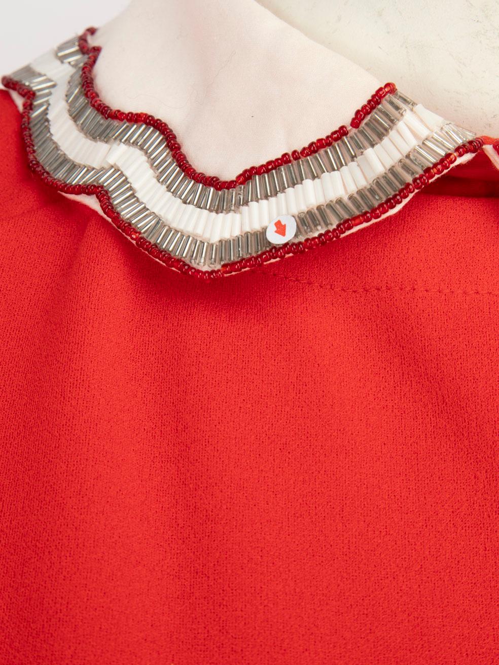 Maje Red Embellished Collar Dress Size S 1