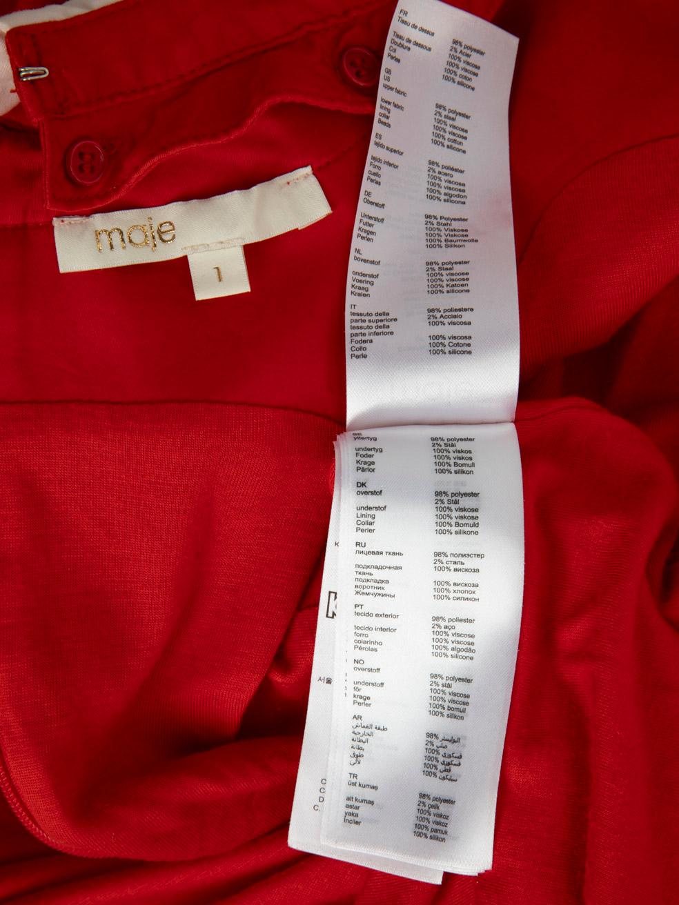 Maje Red Embellished Collar Dress Size S 2