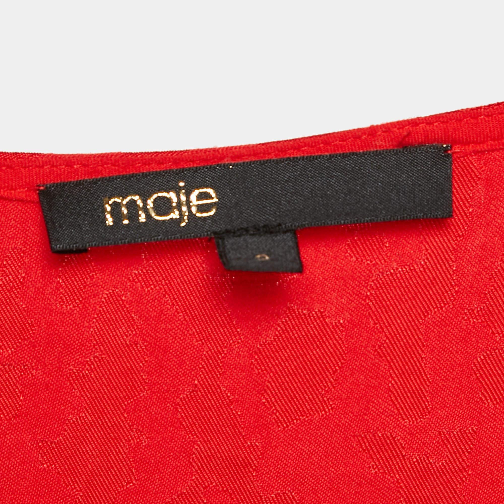 Maje Red Jacquard Smocked Mini Dress M 1