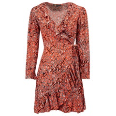 Maje Red Leopard Print Mini Wrap Dress Size S